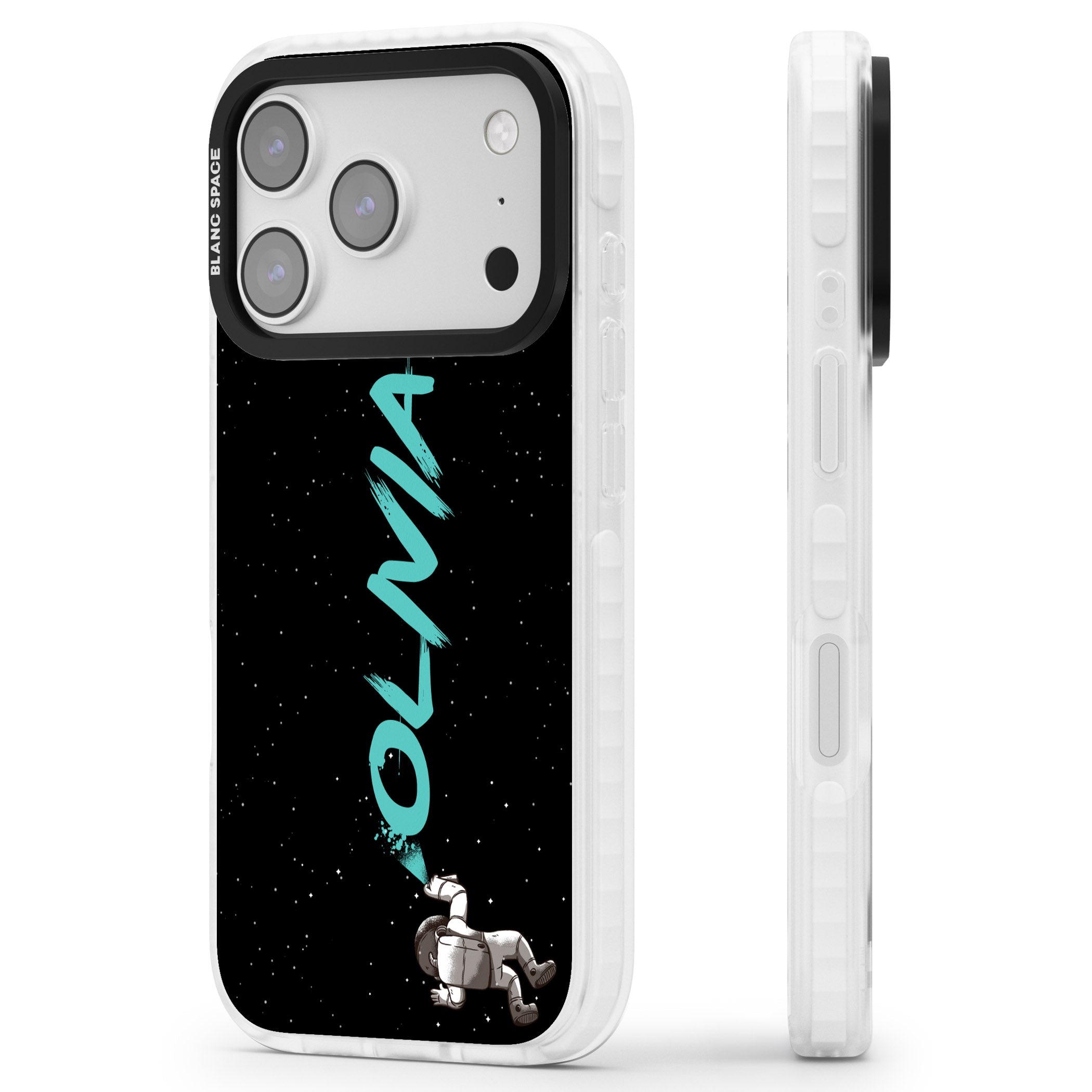 Personalised Astronaut Graffiti iPhone 17 Pro Impact Clear Phone Case Side Profile