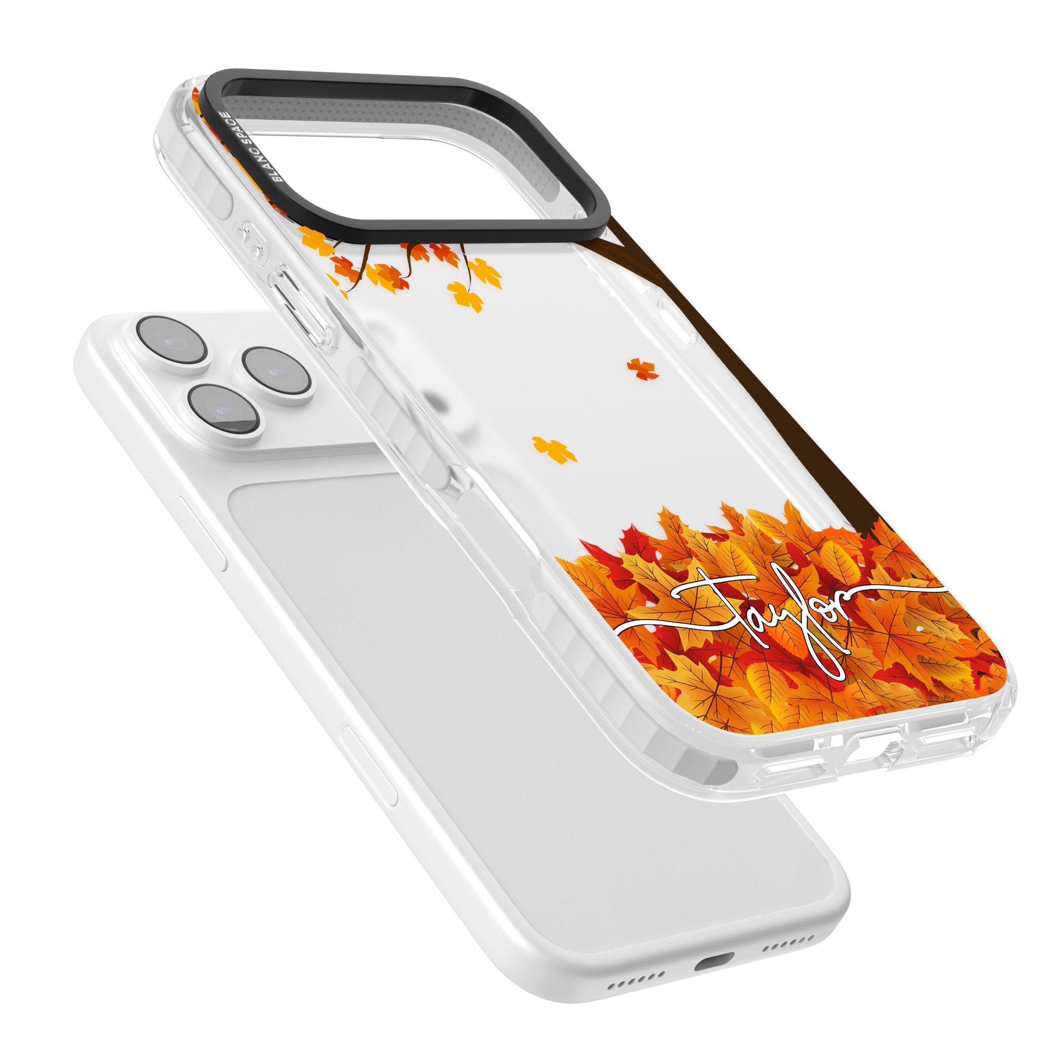 Personalised Autumn Leaves iPhone 17 Pro Impact Clear Phone Case Colours