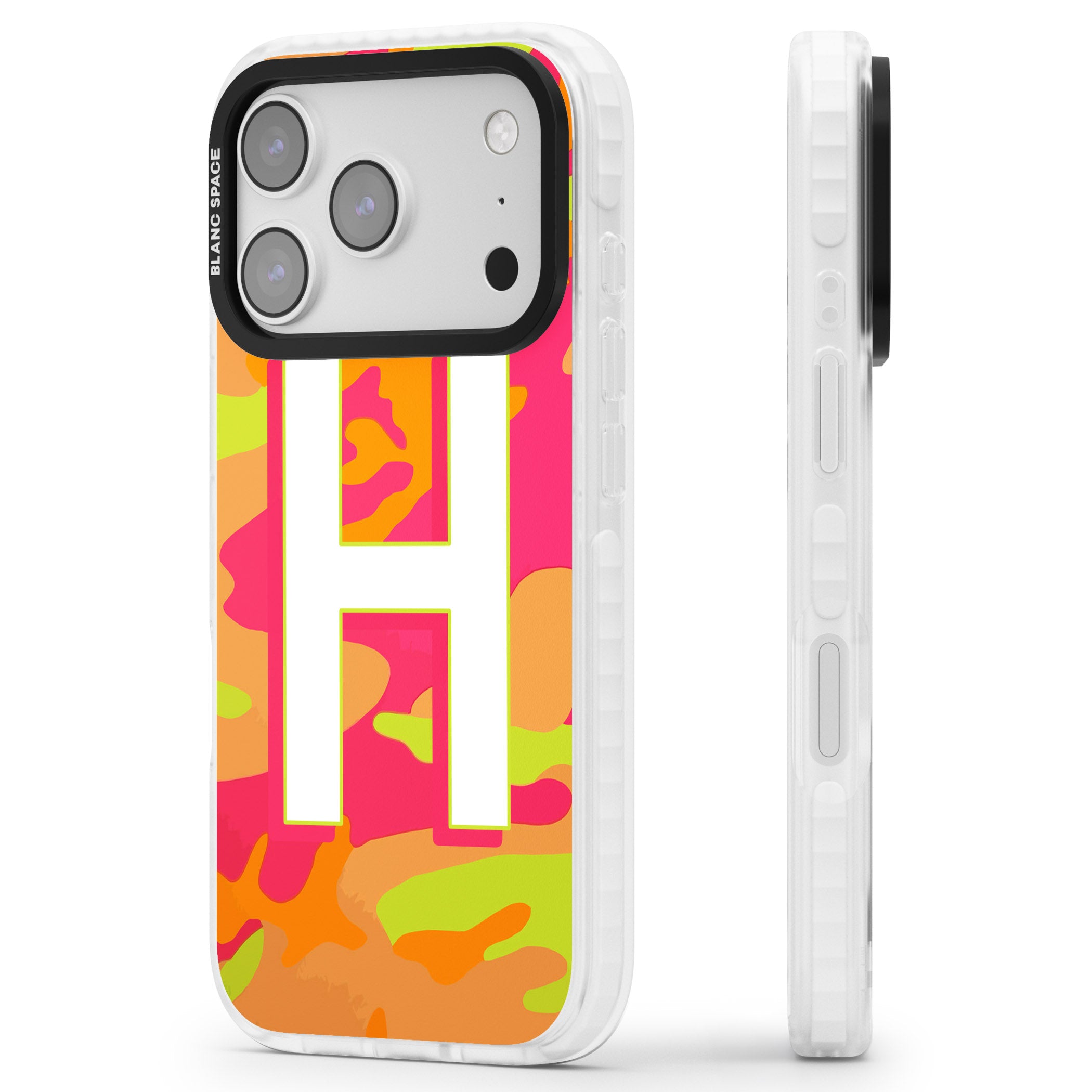 Personalised Neon Camo iPhone 17 Pro Impact Clear Phone Case Side Profile