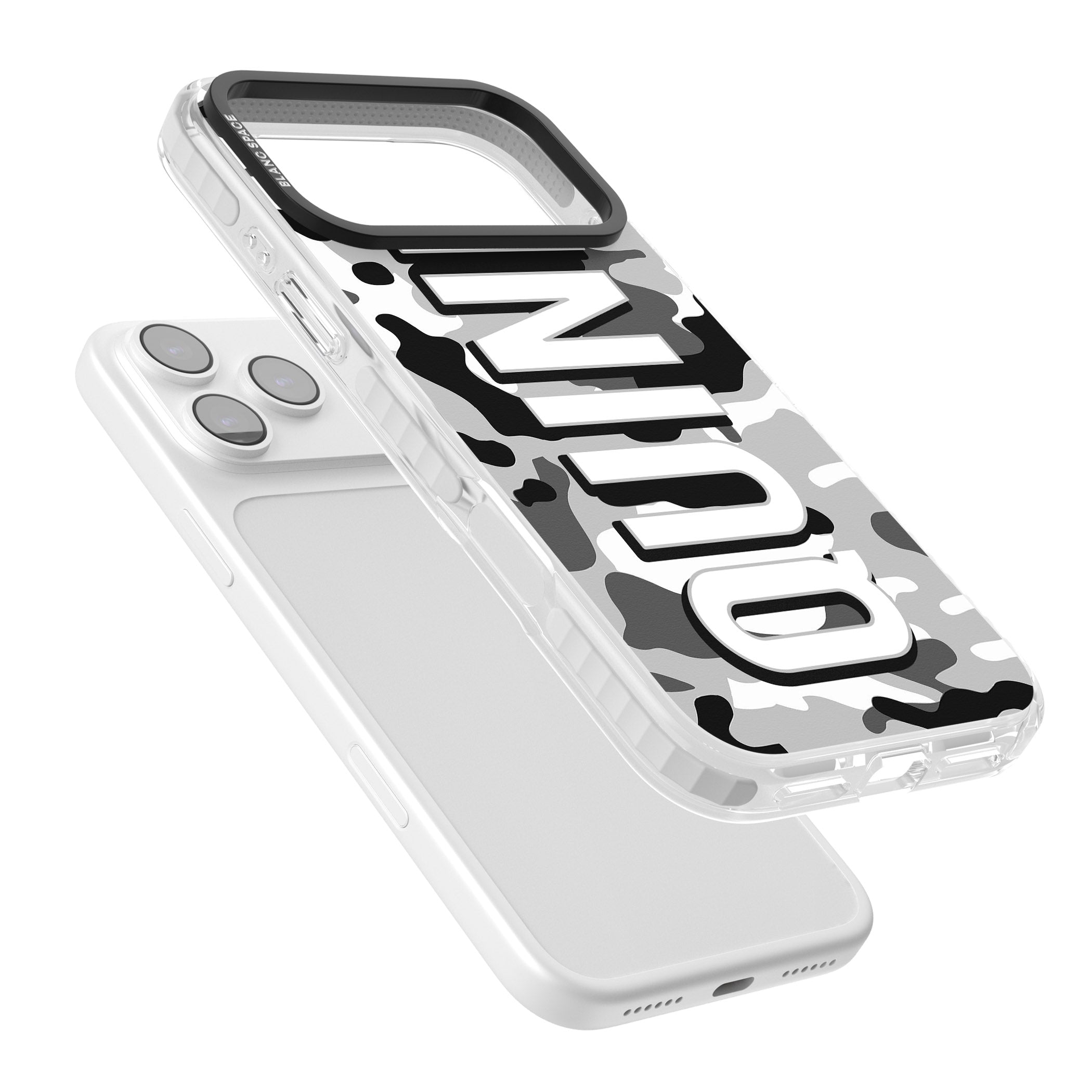 Personalised Greyscale Camo iPhone 17 Pro Impact Clear Phone Case Colours