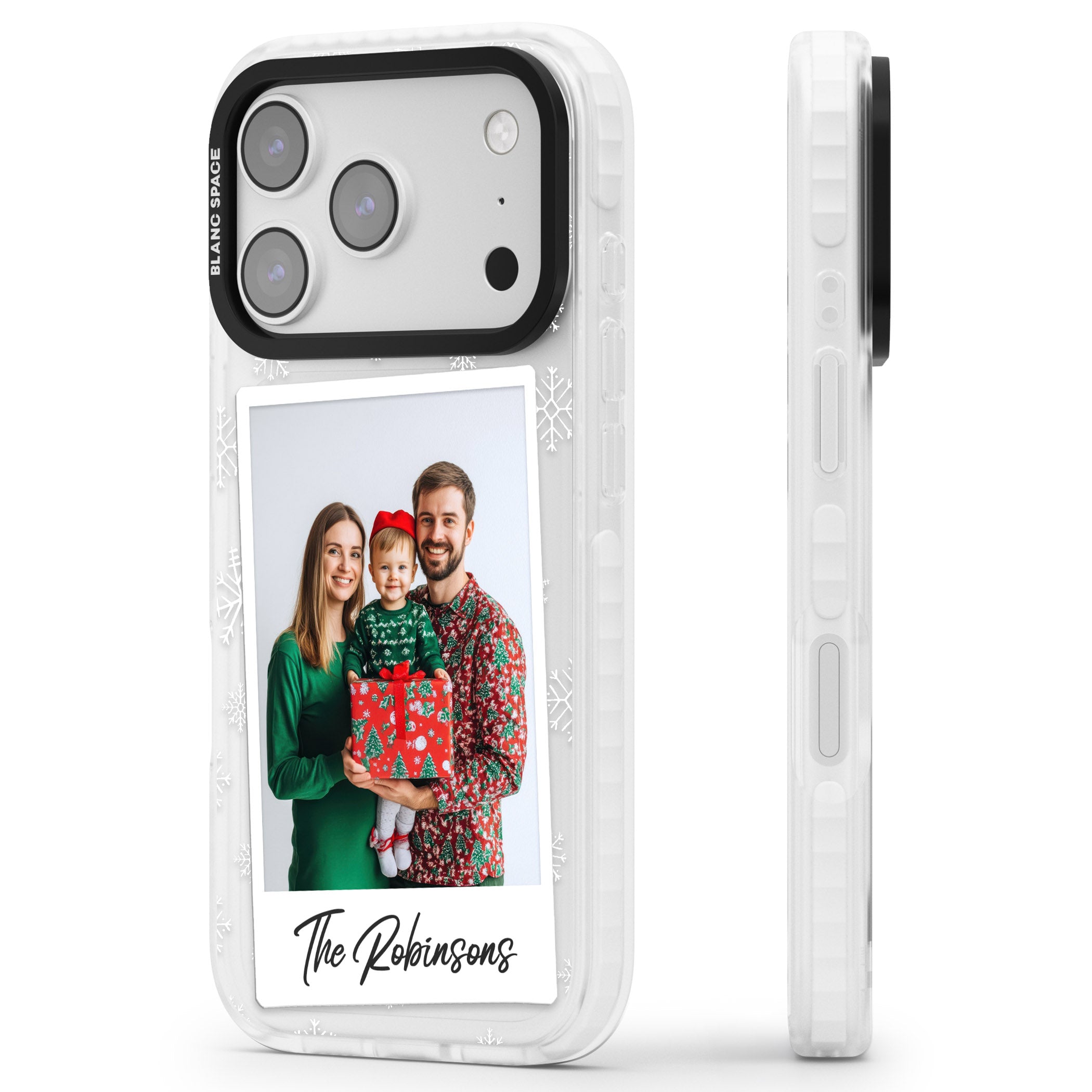 Personalised Snowflake Photo iPhone 17 Pro Impact Clear Phone Case Side Profile