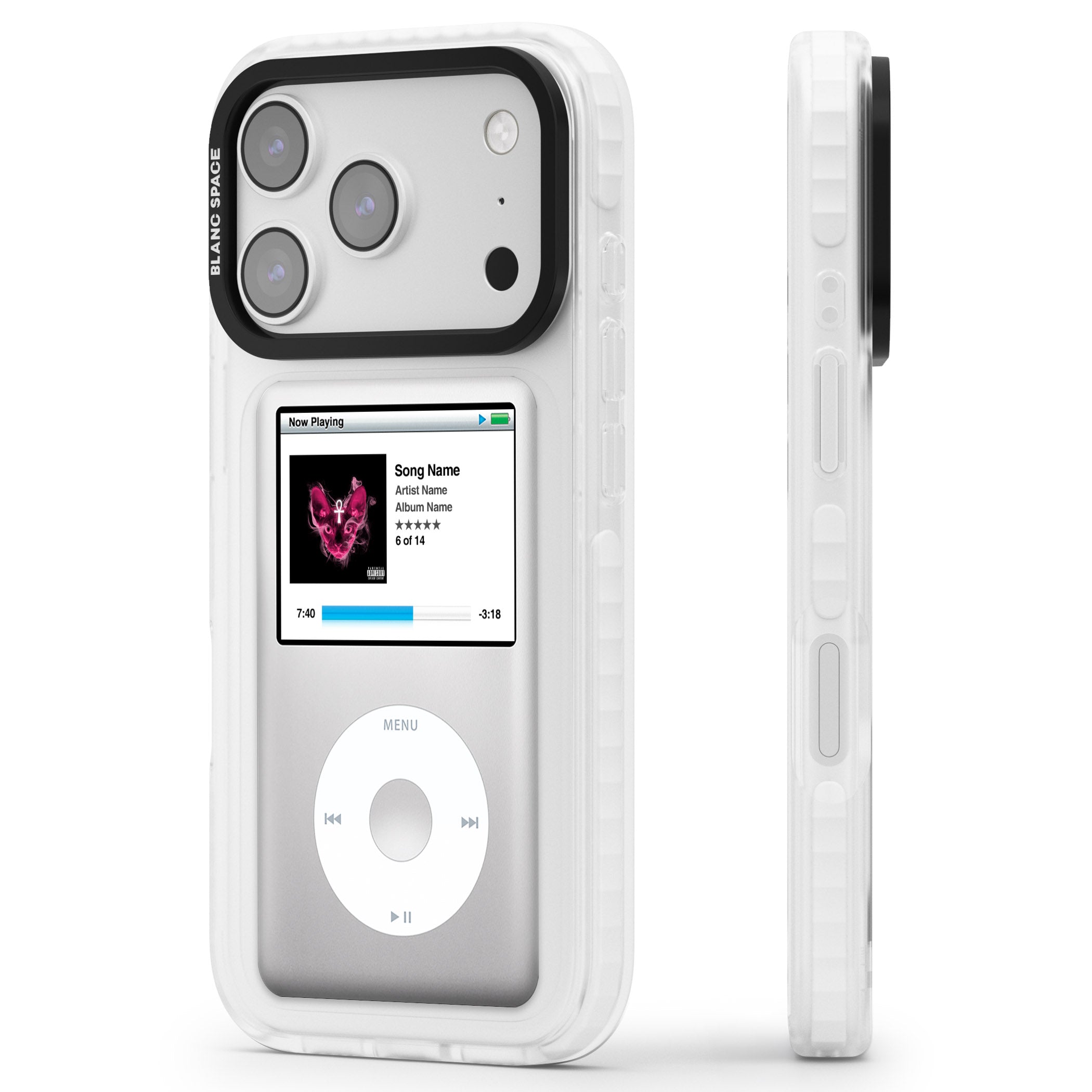 Personalised Classic Ipod iPhone 17 Pro Impact Clear Phone Case Side Profile