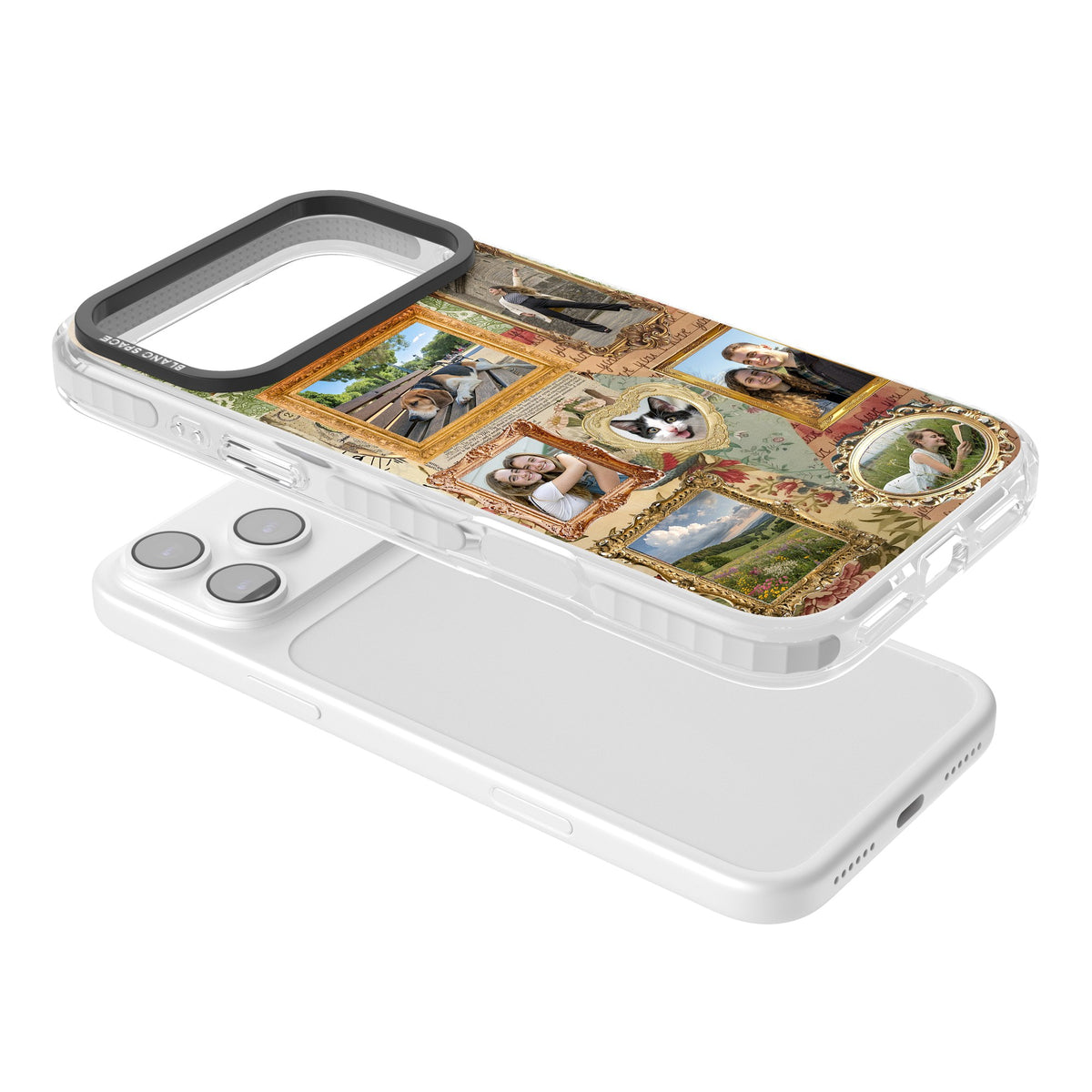 Personalised Vintage Frame Collage iPhone 17 Pro Max Impact Clear Phone Case angled