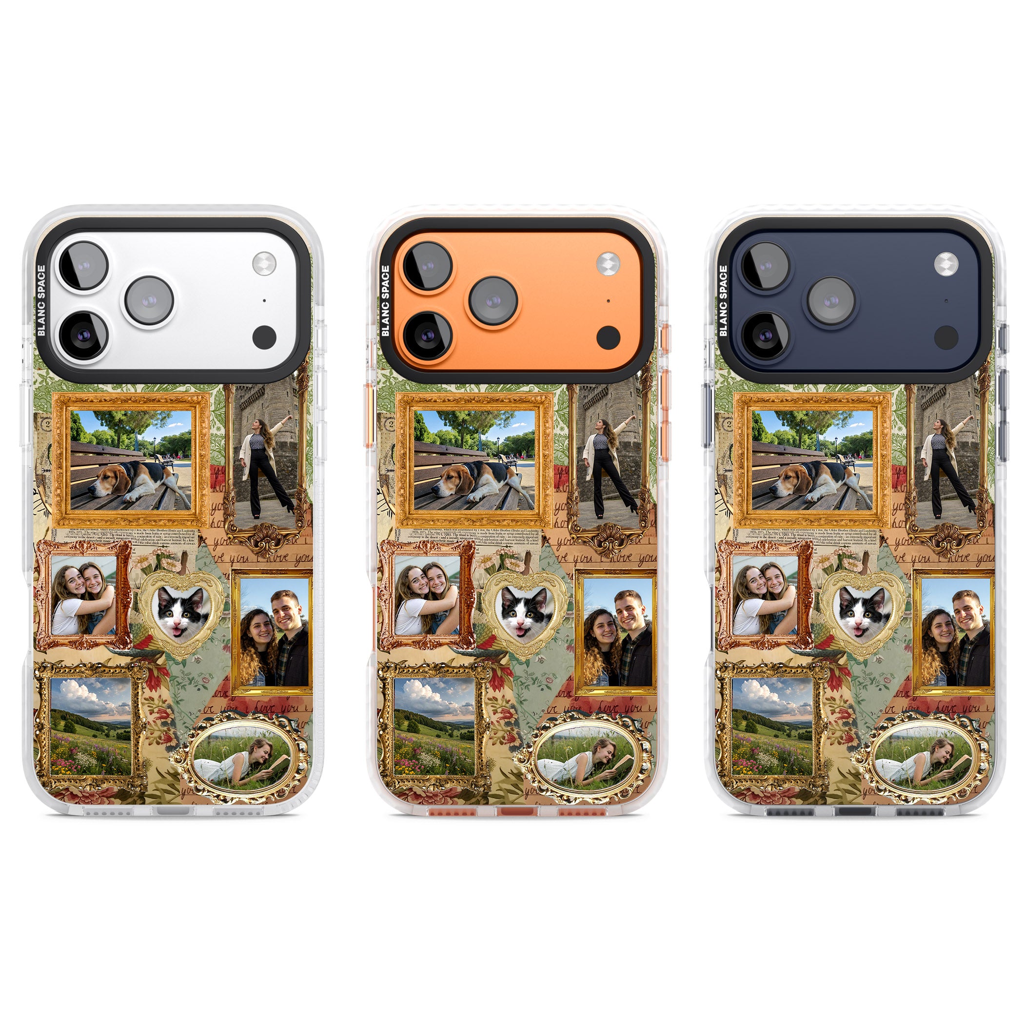 Personalised Vintage Frame Collage iPhone 17 Pro Impact Clear Phone Case APT Impact Protection