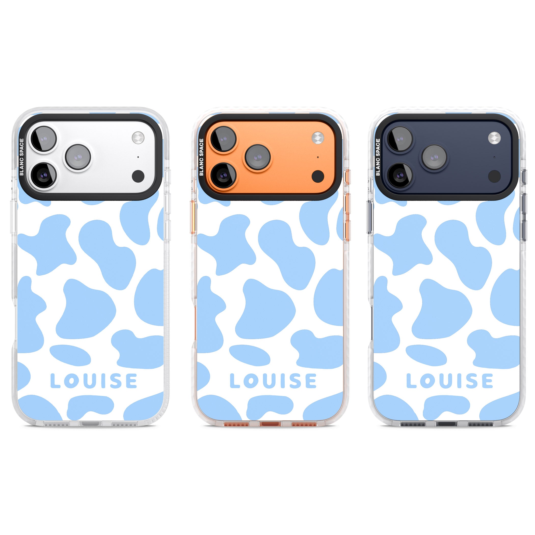Personalised Blue And White Cow Print iPhone 17 Pro Impact Clear Phone Case APT Impact Protection
