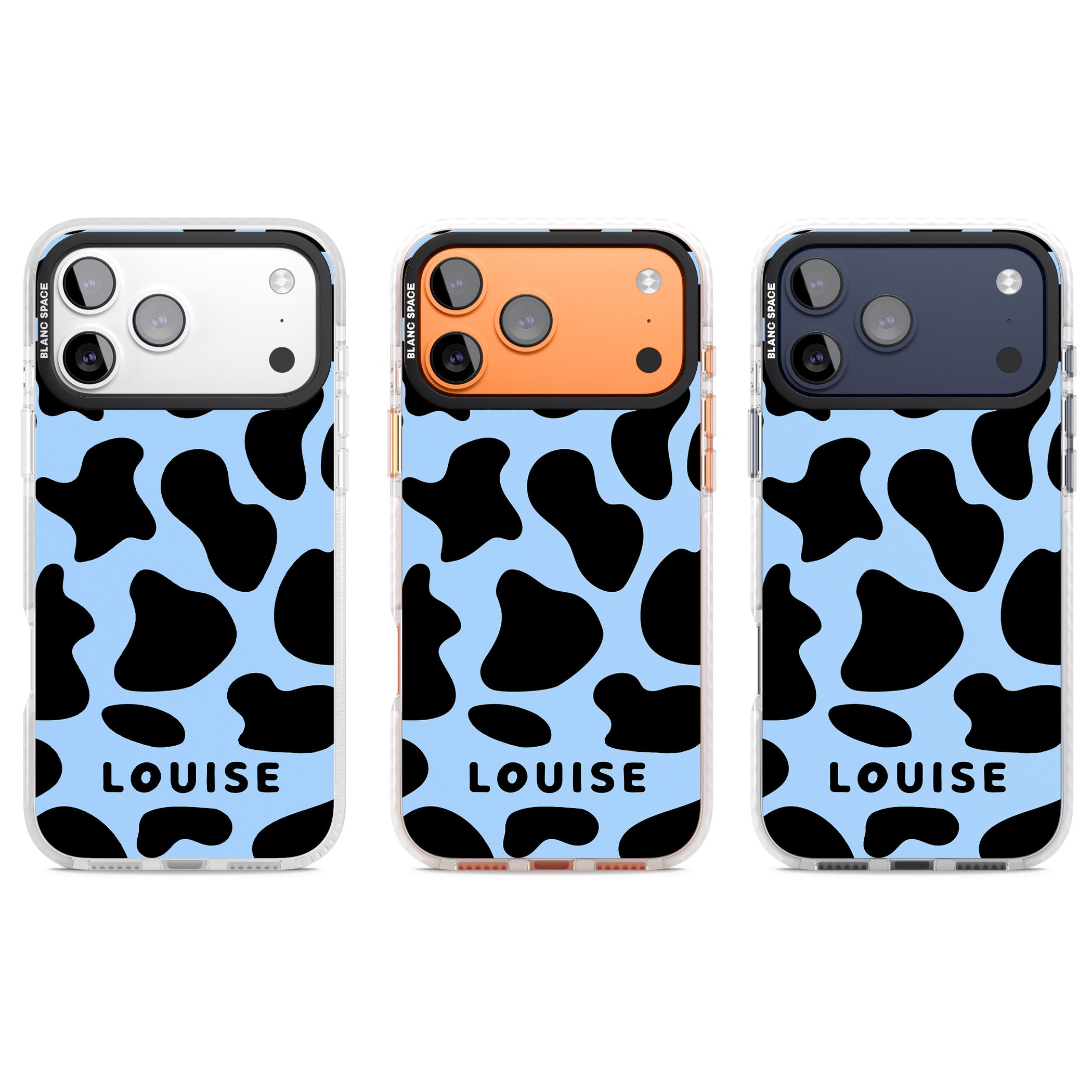 Personalised Blue And Black Cow Print iPhone 17 Pro Impact Clear Phone Case APT Impact Protection