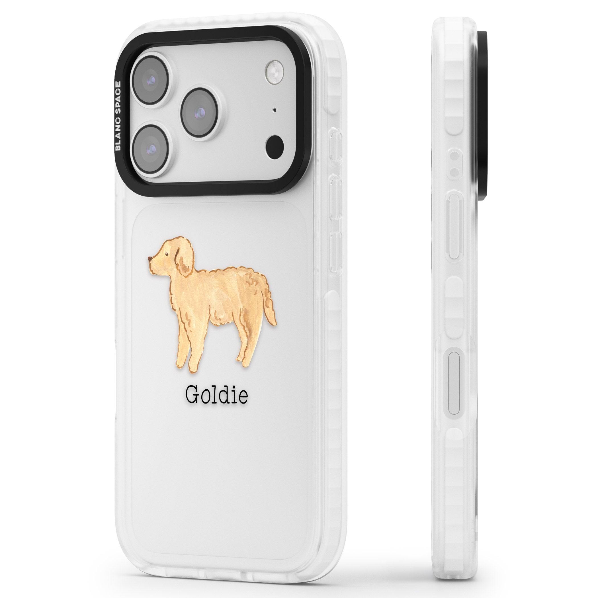 Personalised Goldendoodle iPhone 17 Pro Impact Clear Phone Case Side Profile