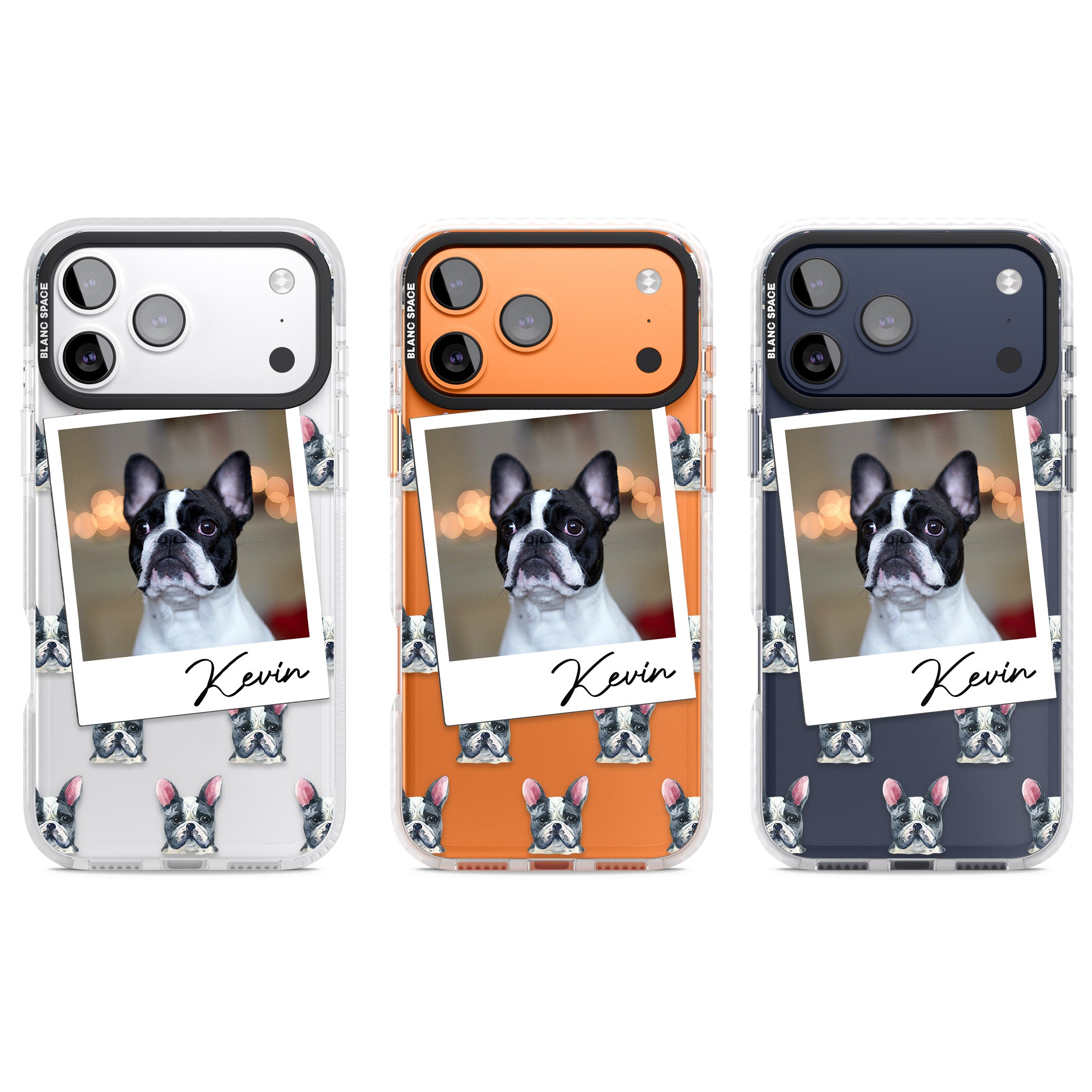 Personalised Black & White French Bulldog Instant Camera Photo iPhone 17 Pro Impact Clear Phone Case APT Impact Protection