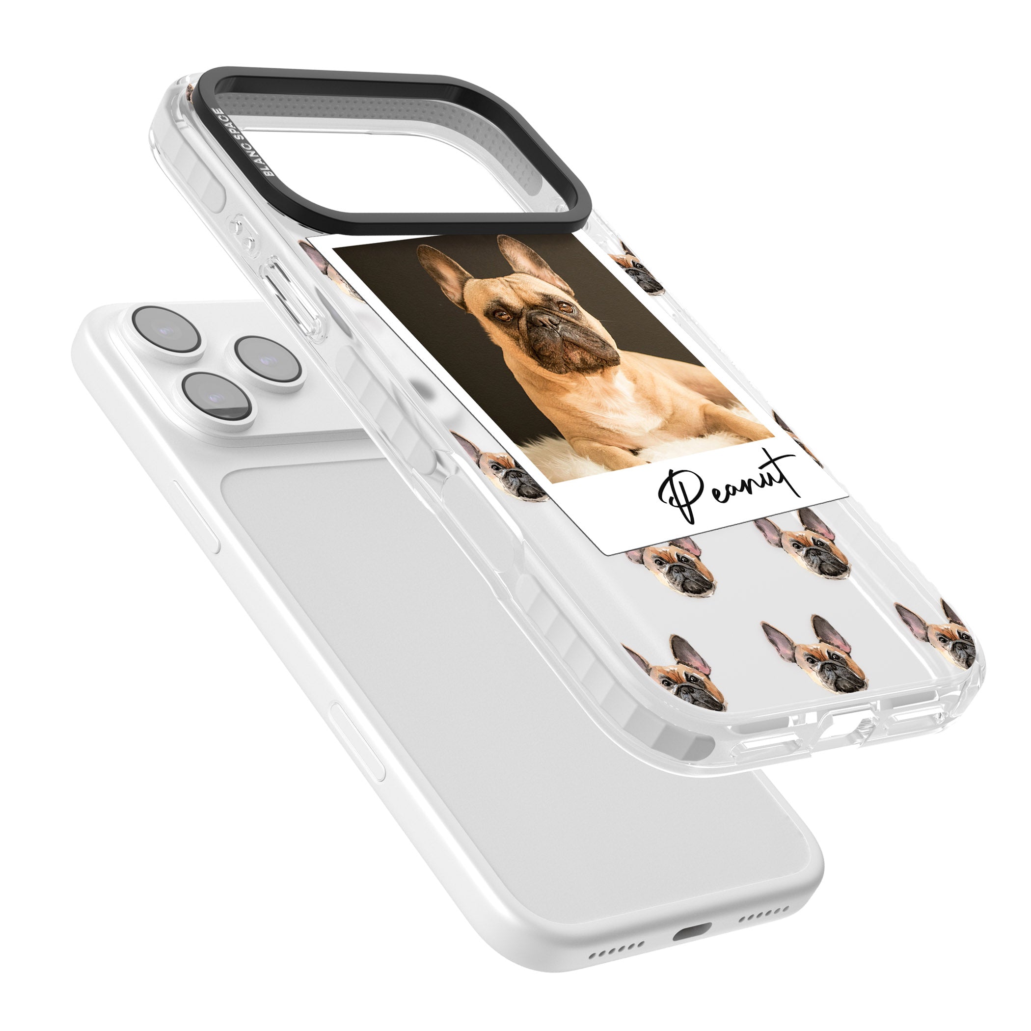 Personalised Tan French Bulldog Instant Camera Photo iPhone 17 Pro Impact Clear Phone Case Colours
