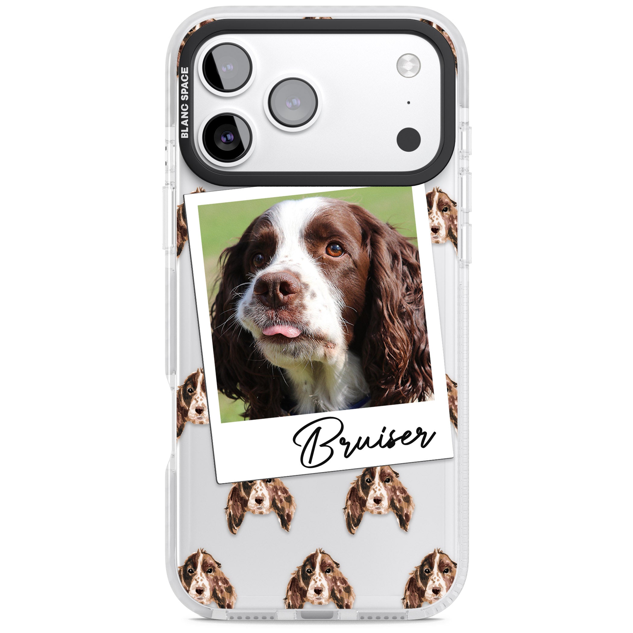 Personalised Springer Spaniel Instant Camera Photo iPhone 17 Pro Impact Clear Phone Case