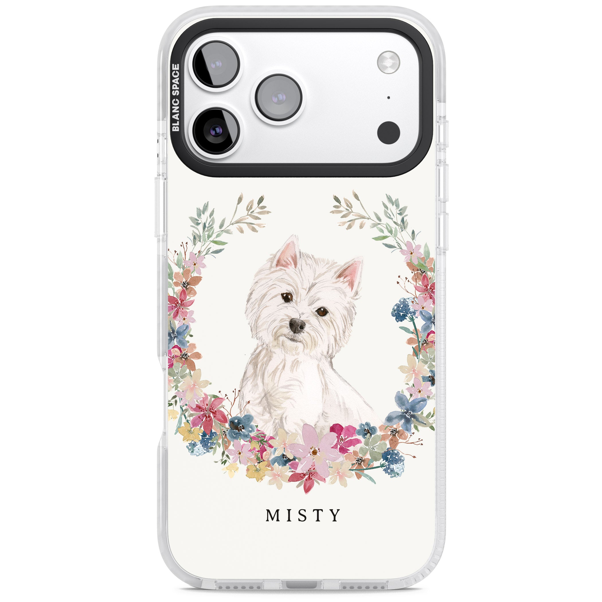 Personalised Westie Floral Portrait iPhone 17 Pro Impact Clear Phone Case