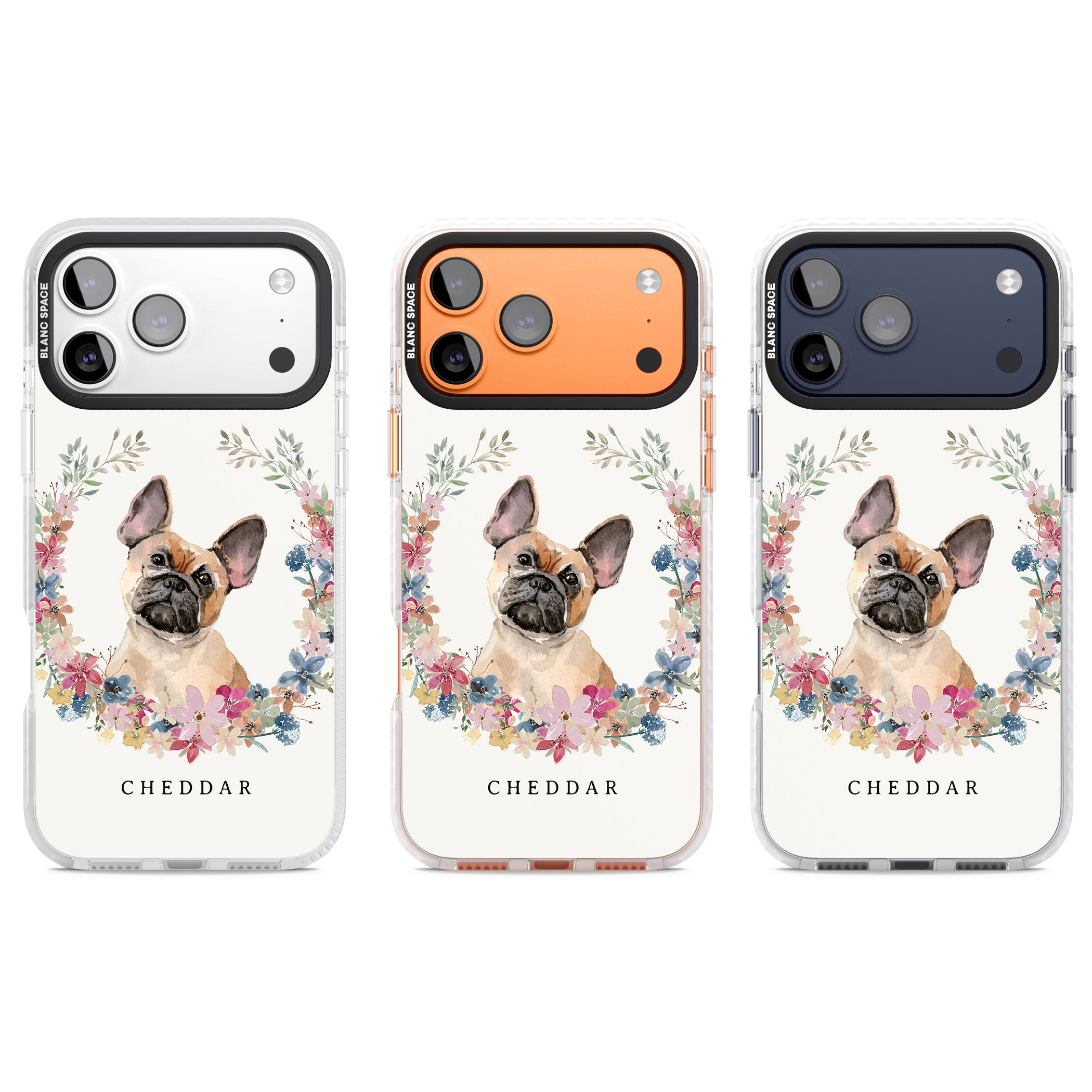 Personalised Tan French Bulldog Floral Portrait iPhone 17 Pro Impact Clear Phone Case APT Impact Protection