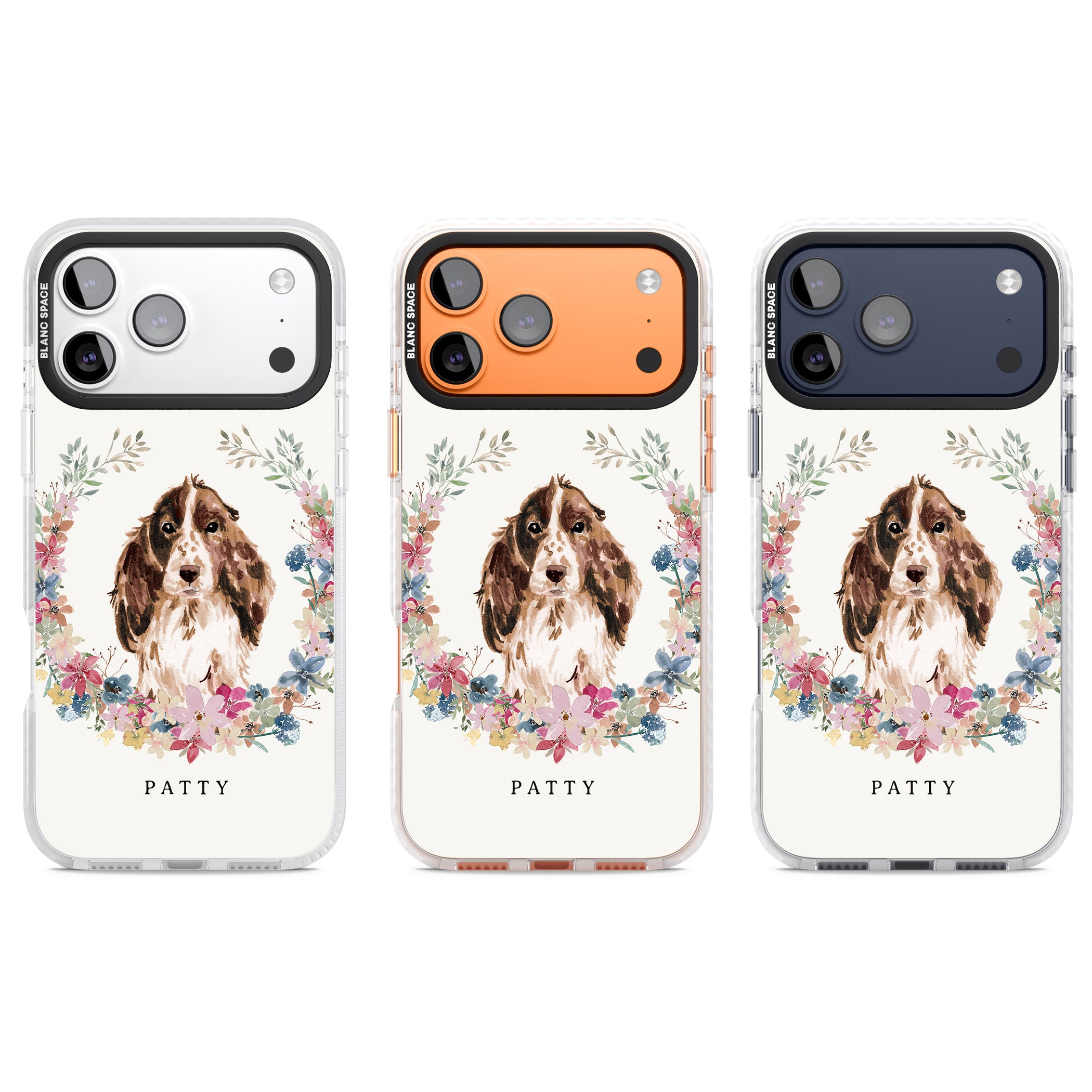 Personalised Cocker Spaniel Floral Portrait iPhone 17 Pro Impact Clear Phone Case APT Impact Protection