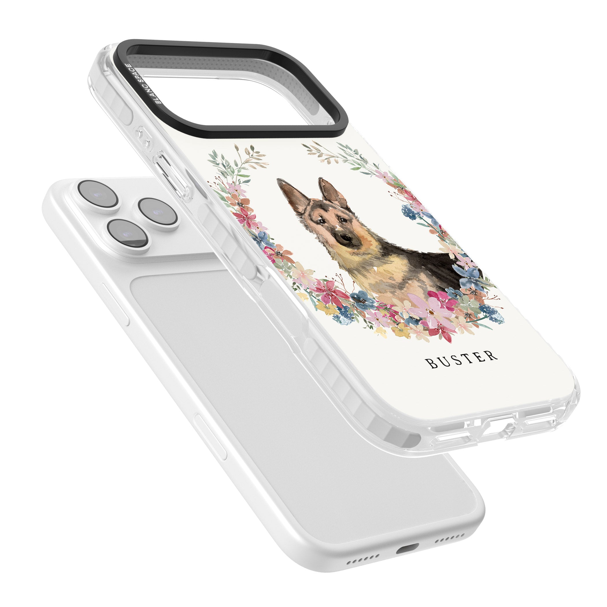 Personalised German Shepherd Floral Portrait iPhone 17 Pro Impact Clear Phone Case Colours