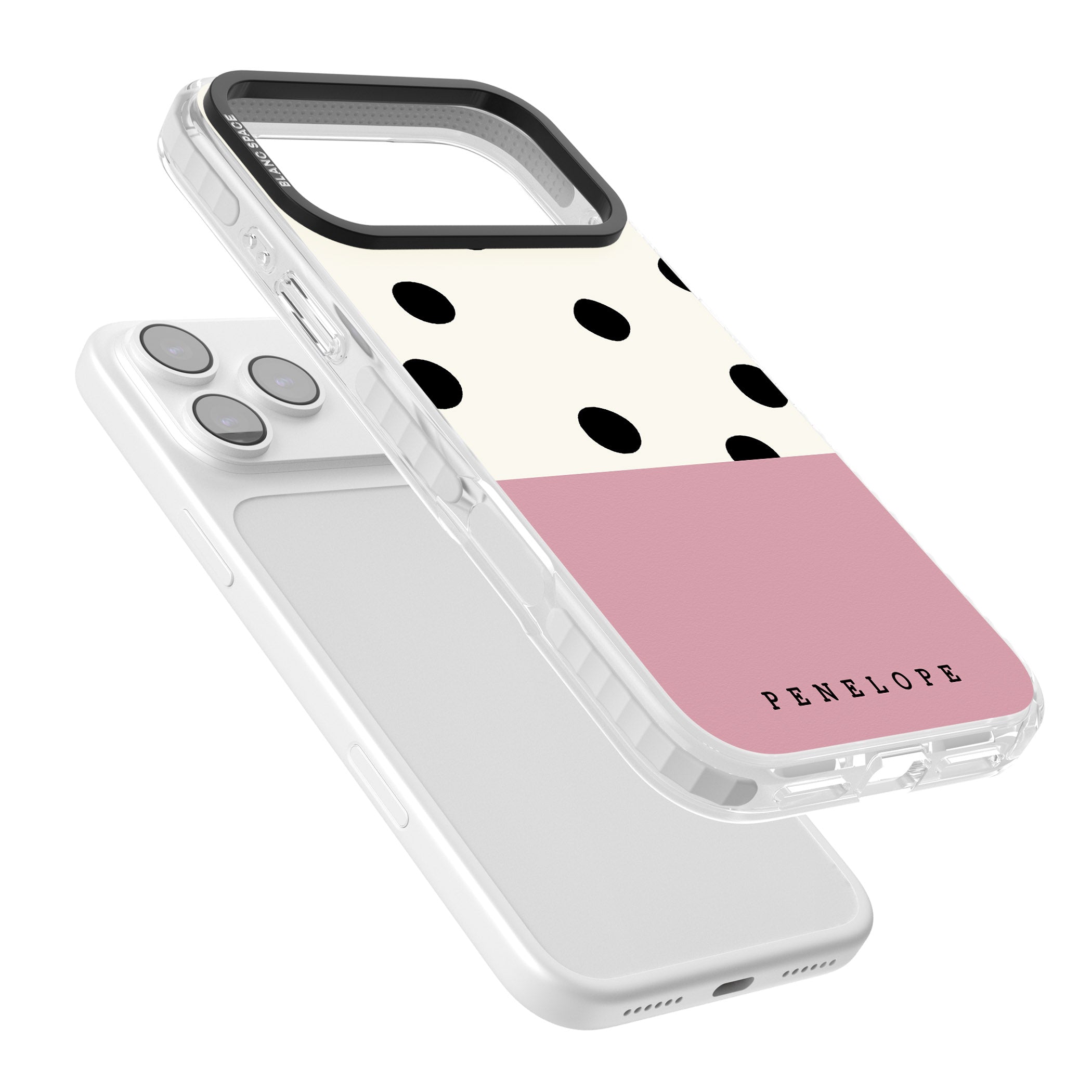 Personalised Pink Border Polka Dot iPhone 17 Pro Impact Clear Phone Case Colours