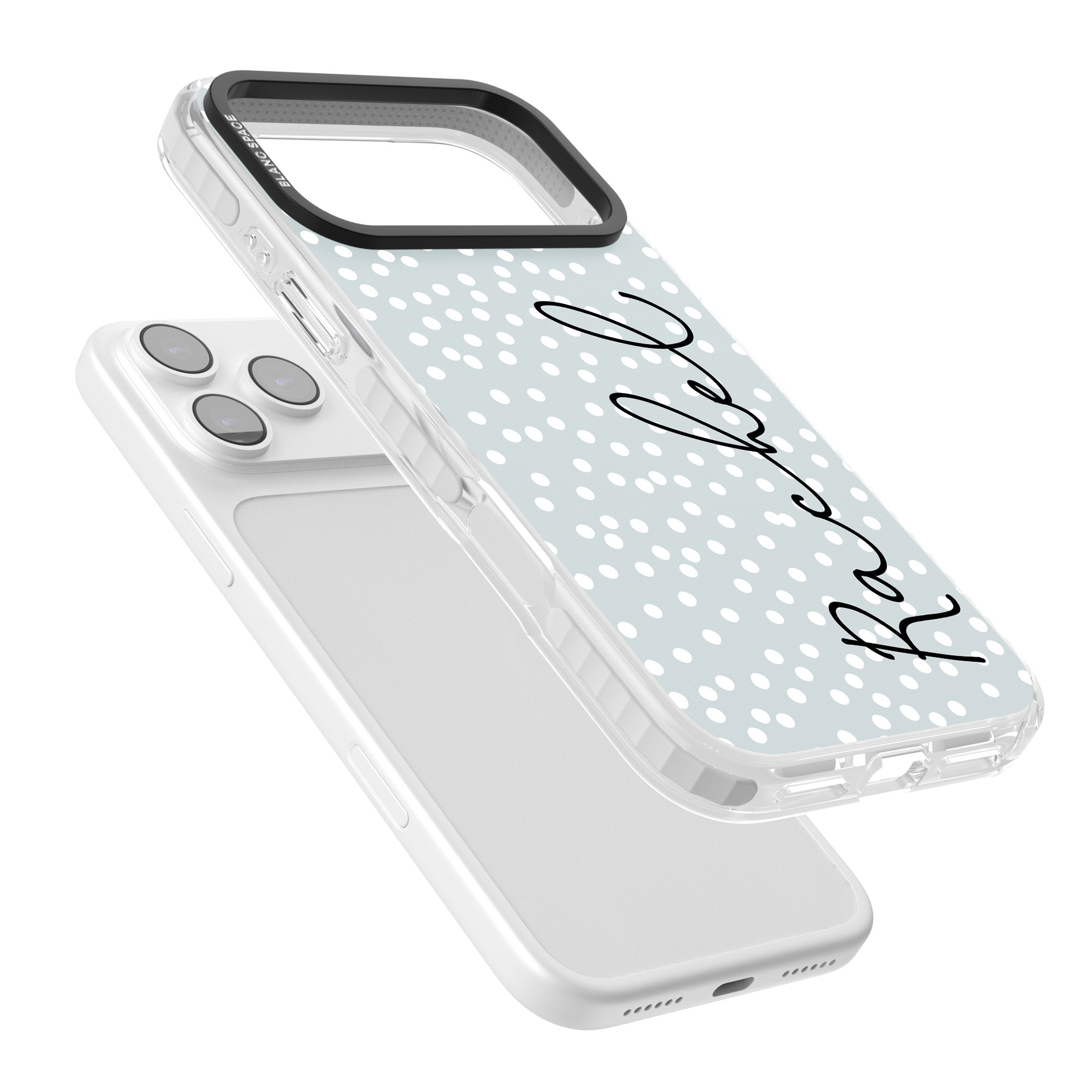 Personalised Vertical Cursive & Dots iPhone 17 Pro Impact Clear Phone Case Colours