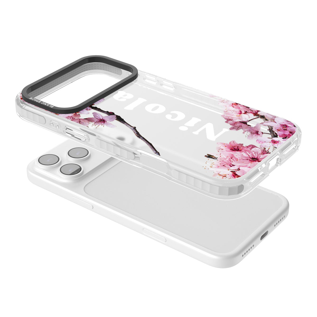 Personalised Cherry Blossom iPhone 17 Pro Max Impact Clear Phone Case angled
