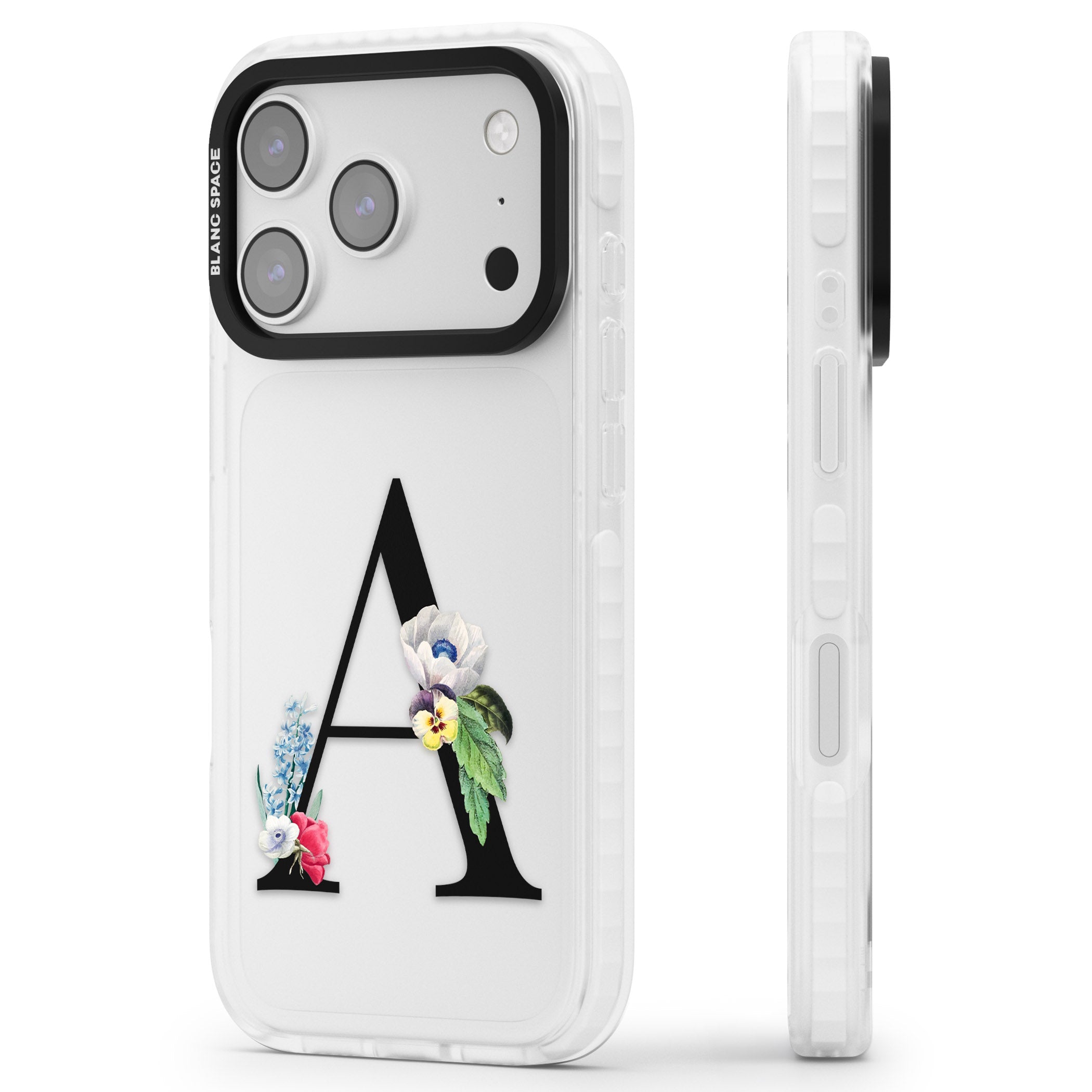 Personalised Floral Initial iPhone 17 Pro Impact Clear Phone Case Side Profile