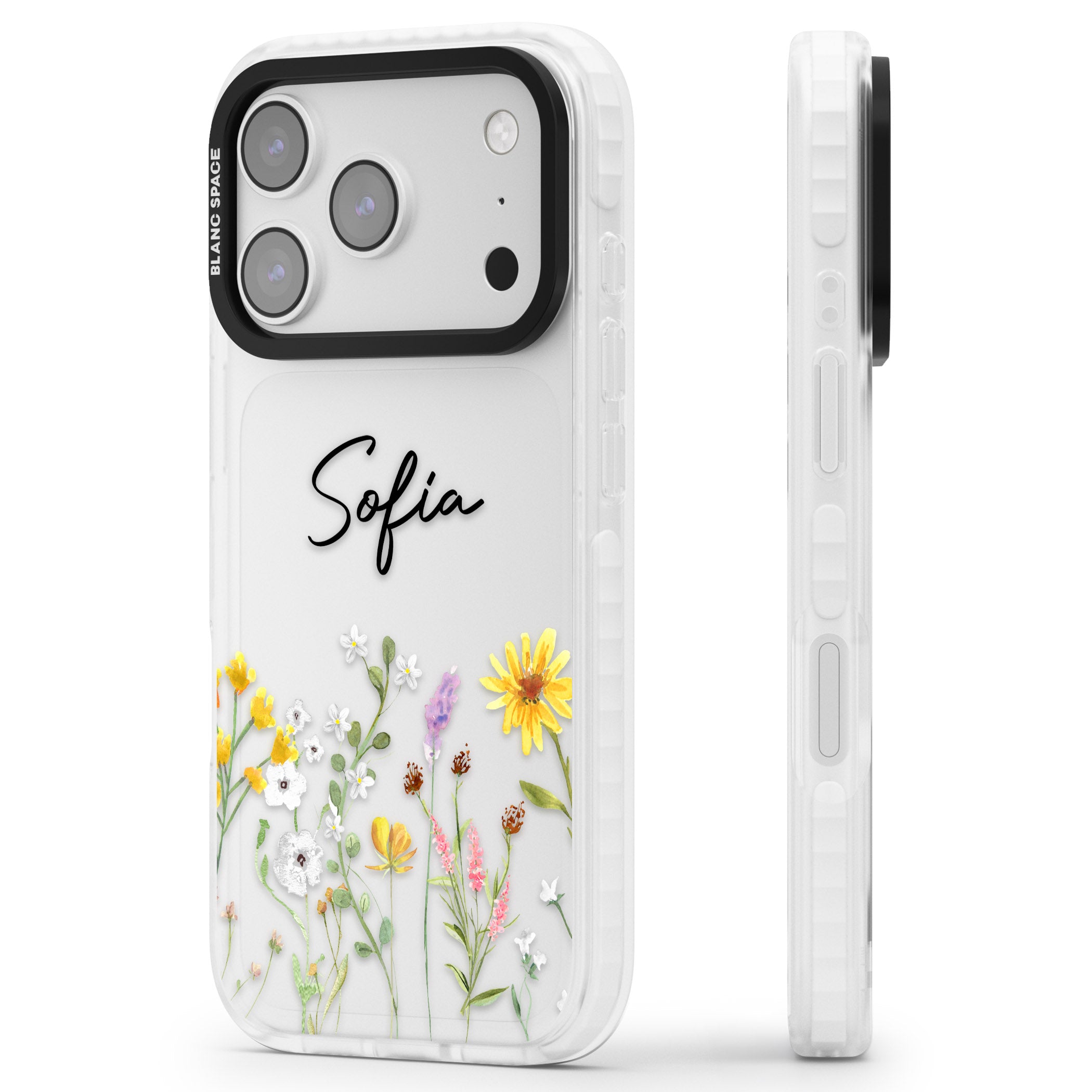 Personalised April Wildfowers iPhone 17 Pro Impact Clear Phone Case Side Profile