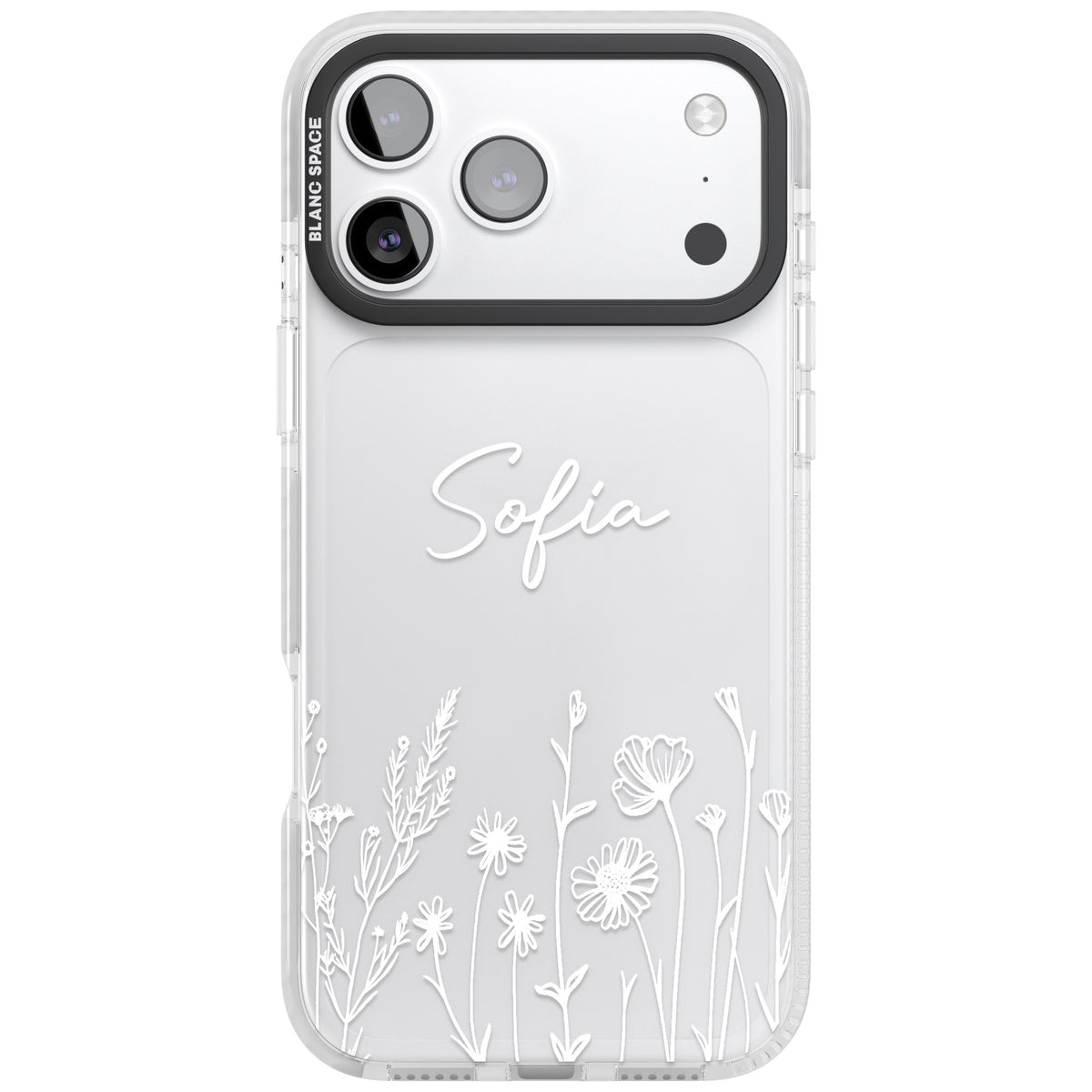 Personalised White Wildflowers iPhone 17 Pro Max Impact Clear Phone Case front