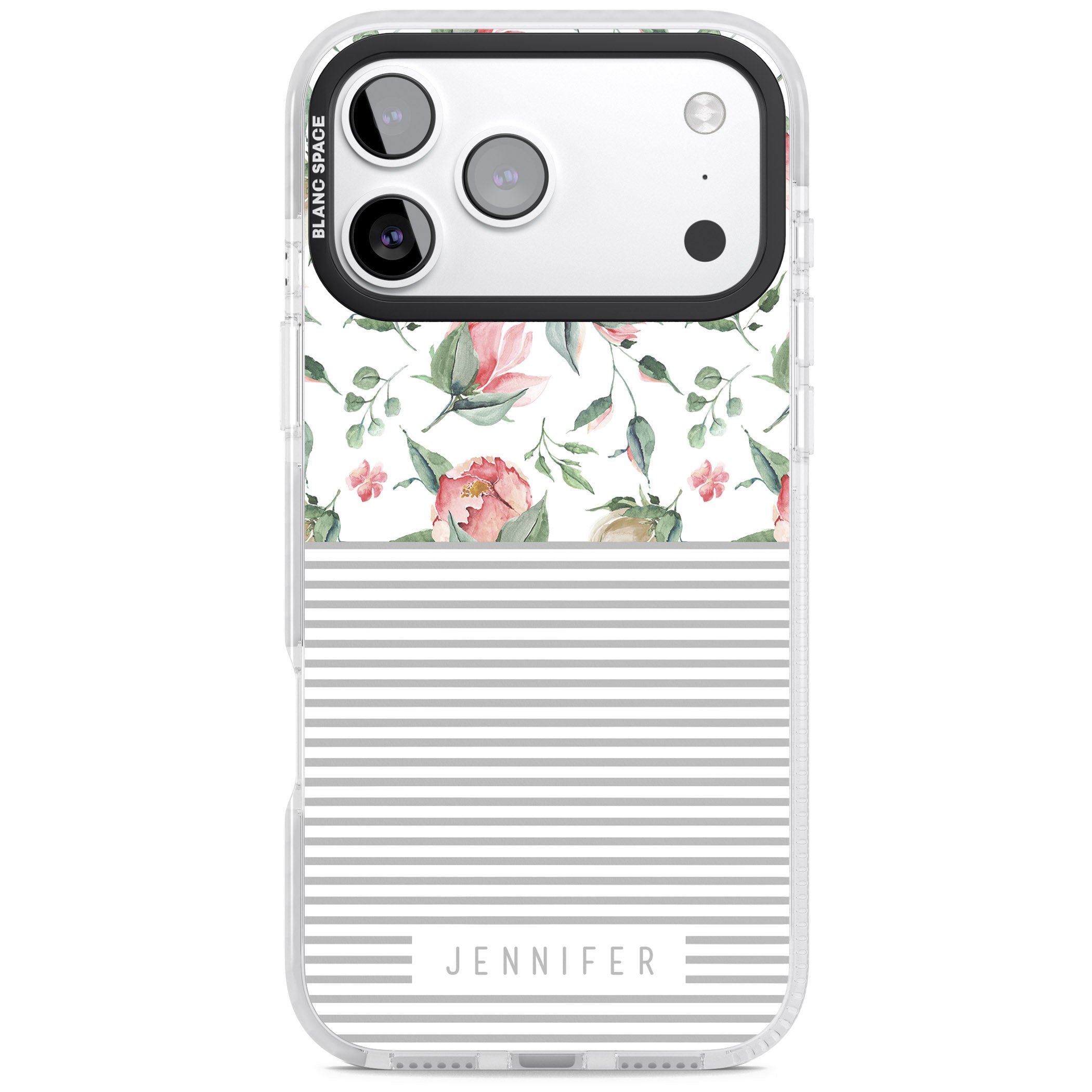 Personalised Light Floral Pattern & Stripes iPhone 17 Pro Impact Clear Phone Case