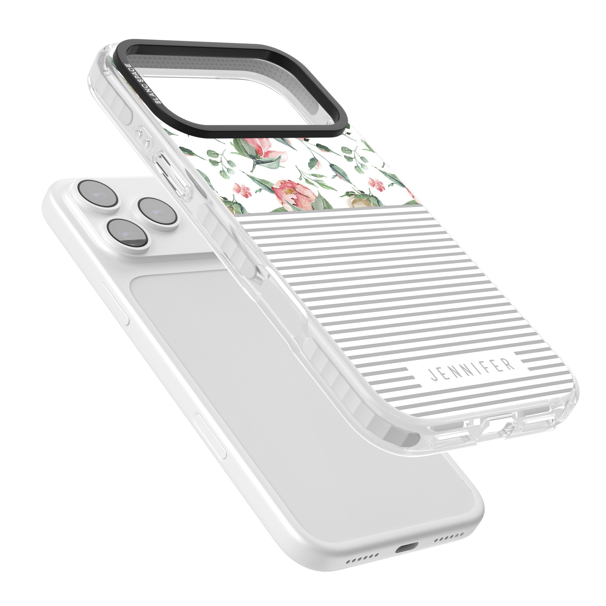 Personalised Light Floral Pattern & Stripes iPhone 17 Pro Impact Clear Phone Case Colours