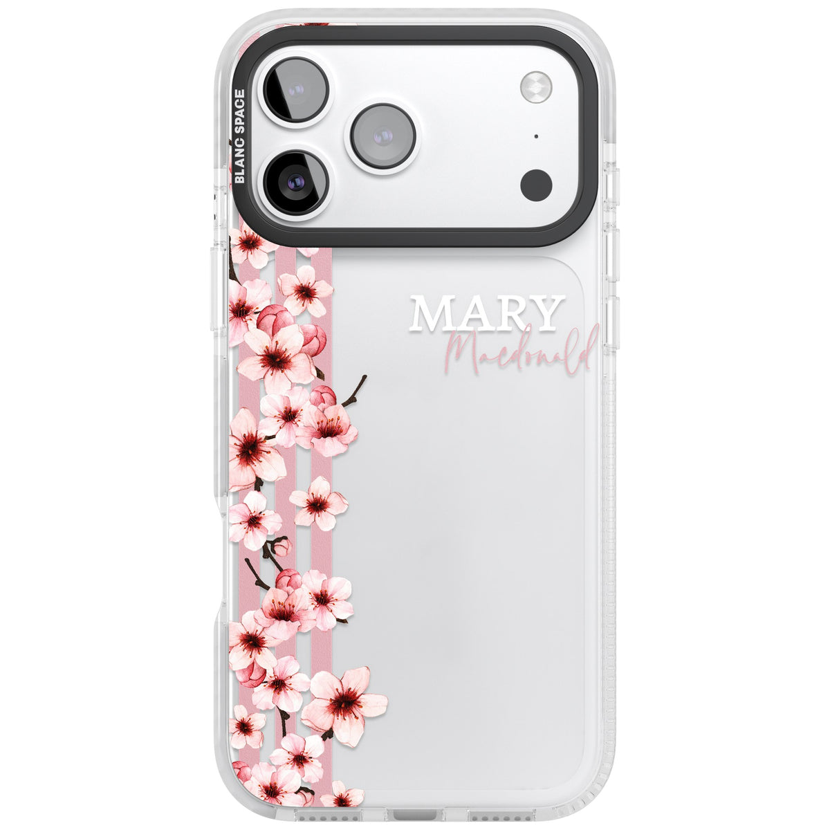 Personalised Cherry Blossom Stripe iPhone 17 Pro Max Impact Clear Phone Case front