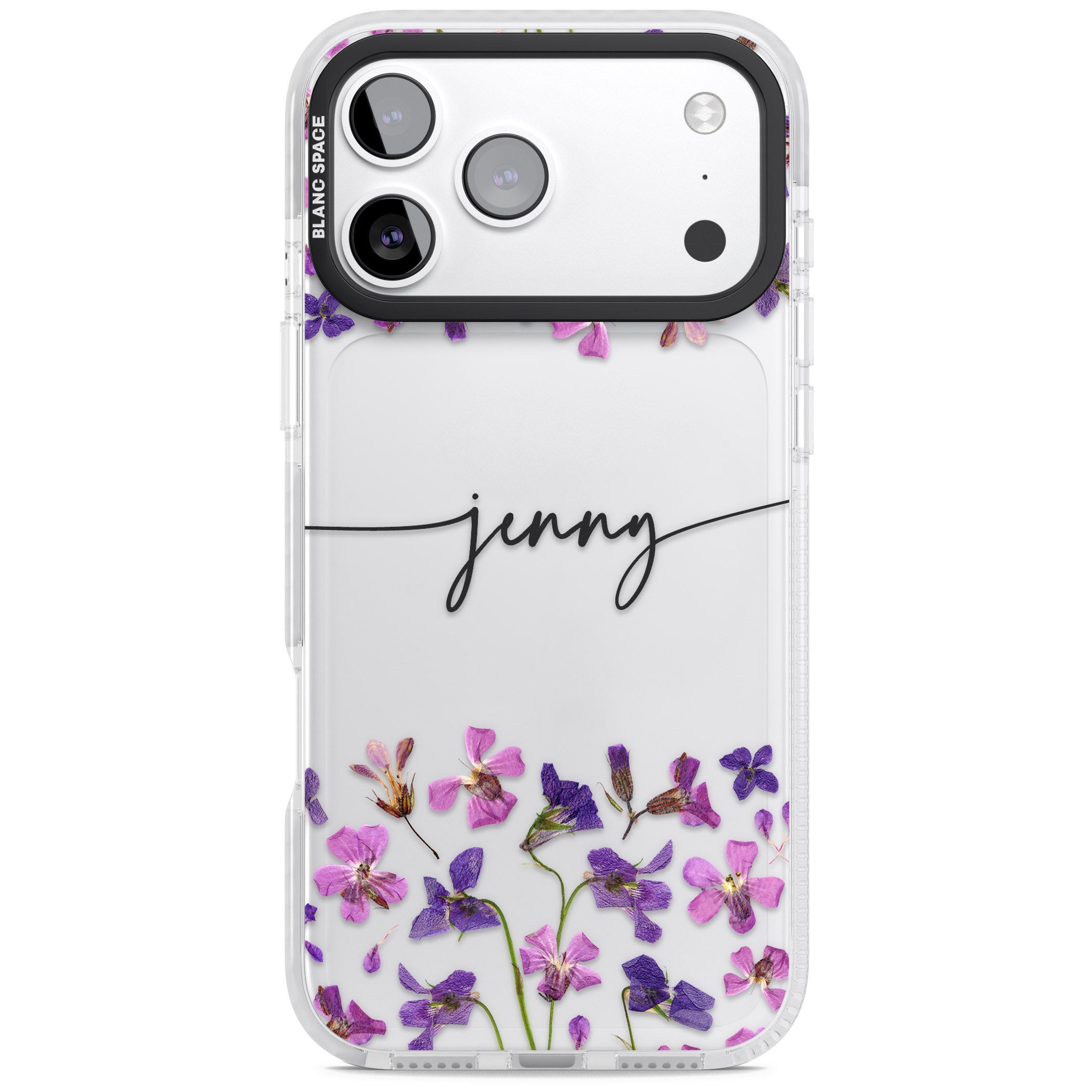 Personalised Purple Violets iPhone 17 Pro Impact Clear Phone Case