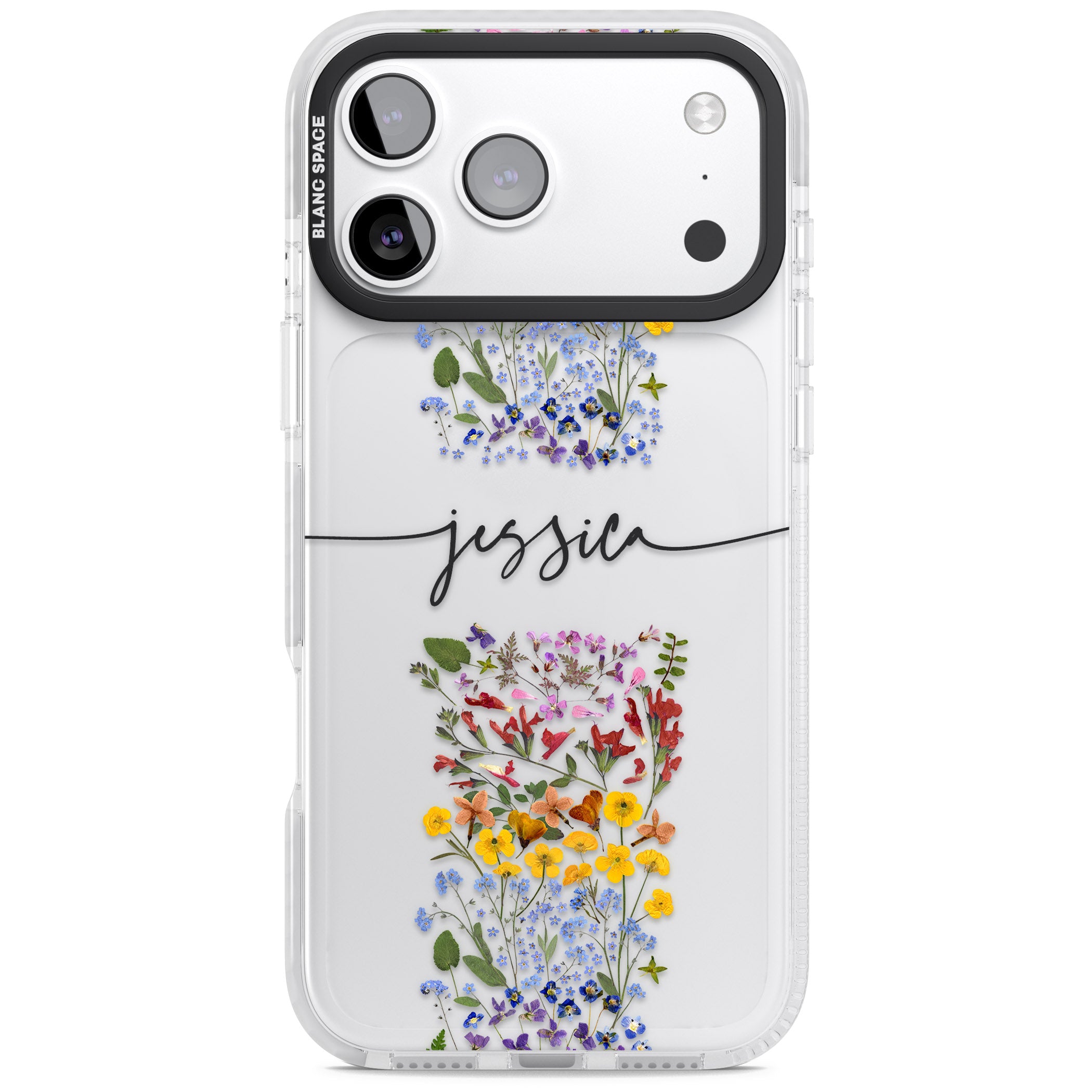 Personalised Wildflower Stripe iPhone 17 Pro Impact Clear Phone Case
