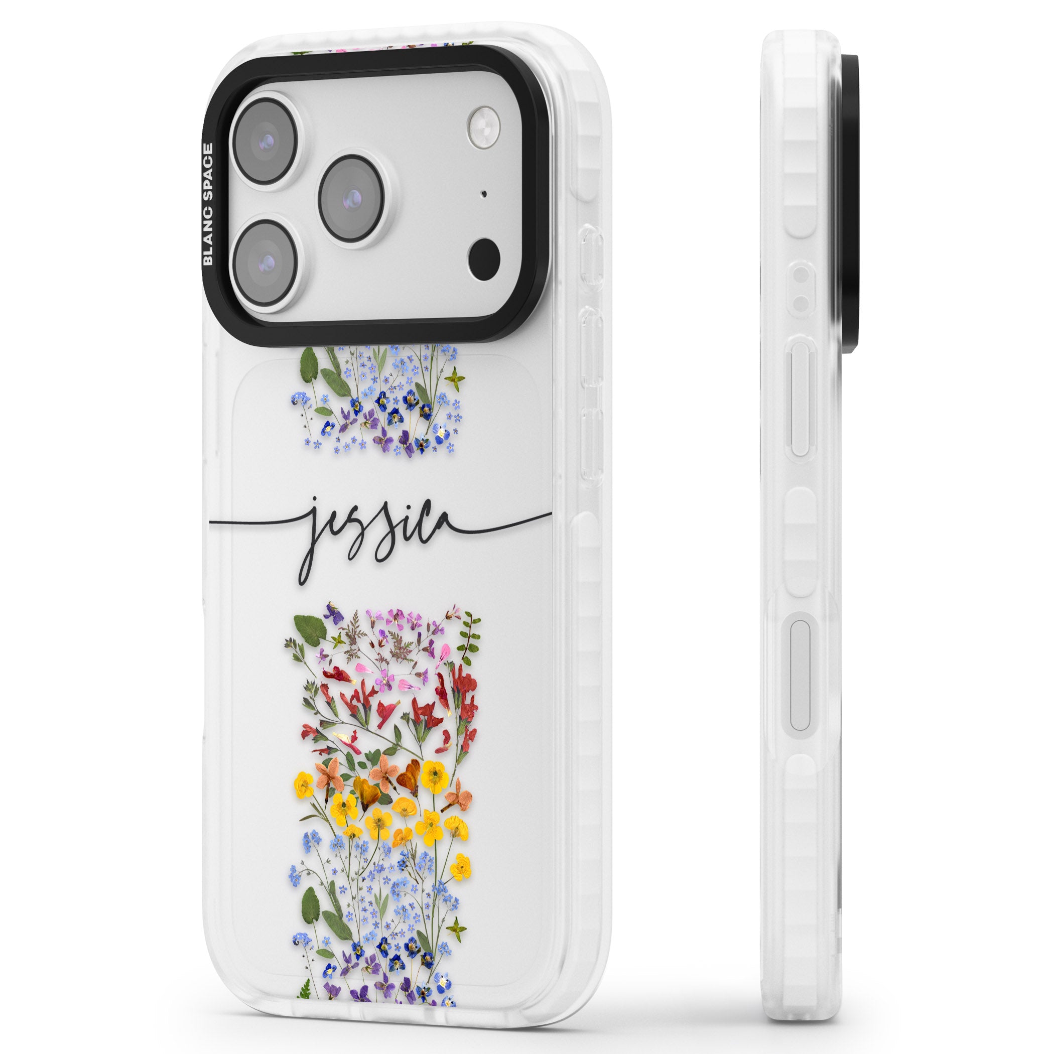 Personalised Wildflower Stripe iPhone 17 Pro Impact Clear Phone Case Side Profile