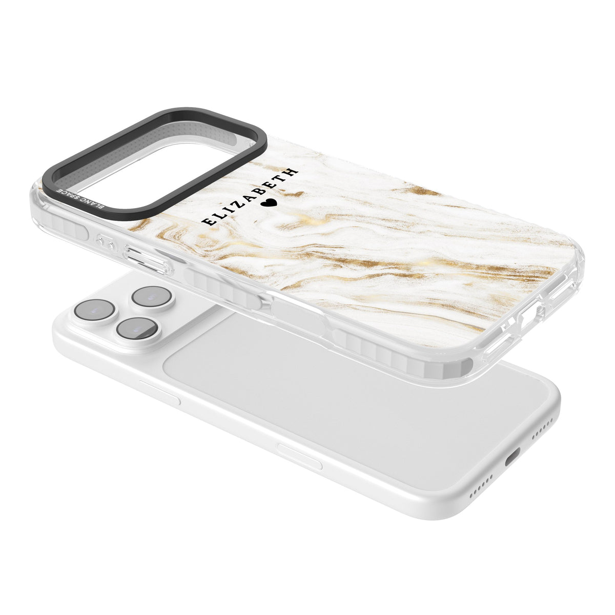 Personalised White Gilded Marble iPhone 17 Pro Max Impact Clear Phone Case angled