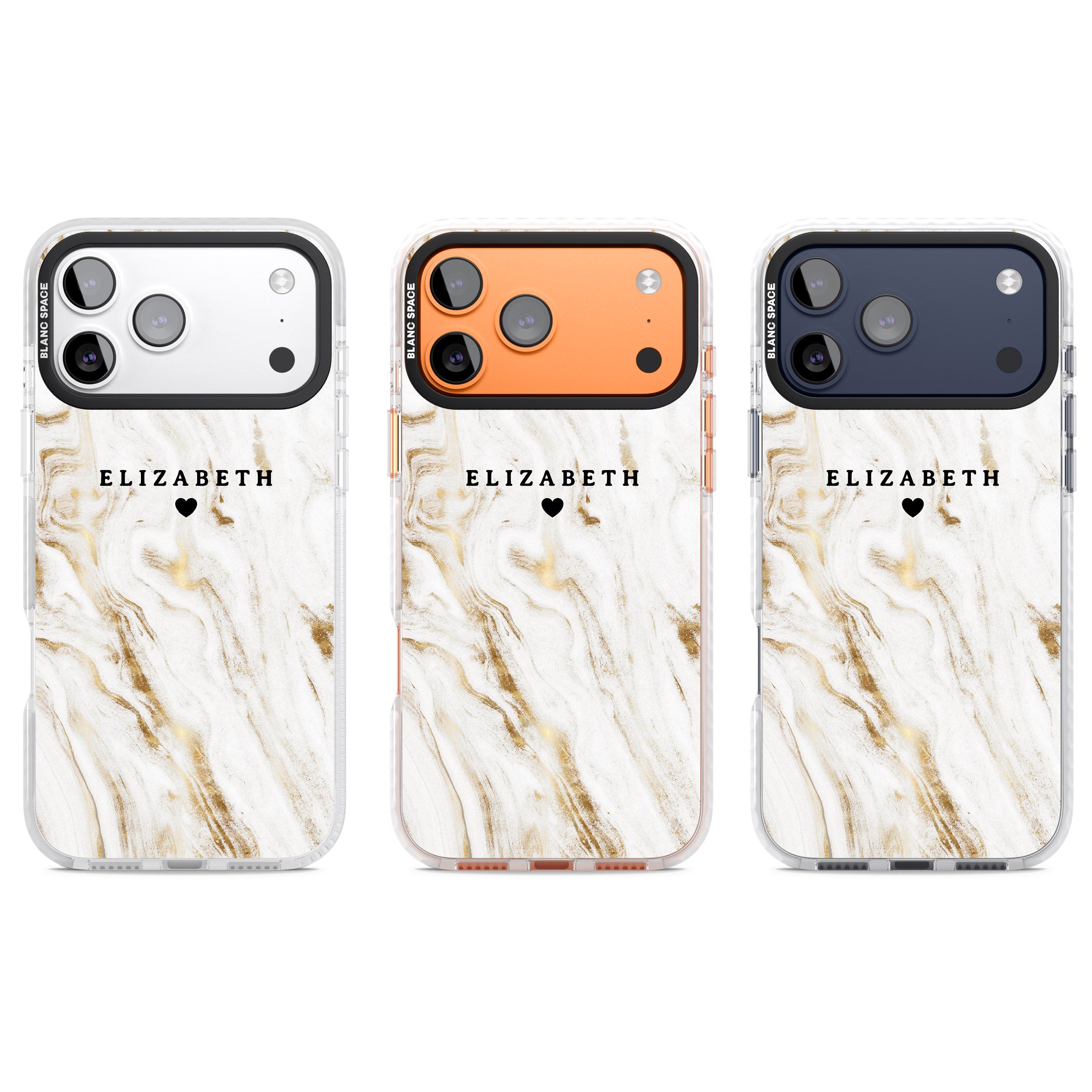 Personalised White & Gold Swirl Marble iPhone 17 Pro Impact Clear Phone Case APT Impact Protection