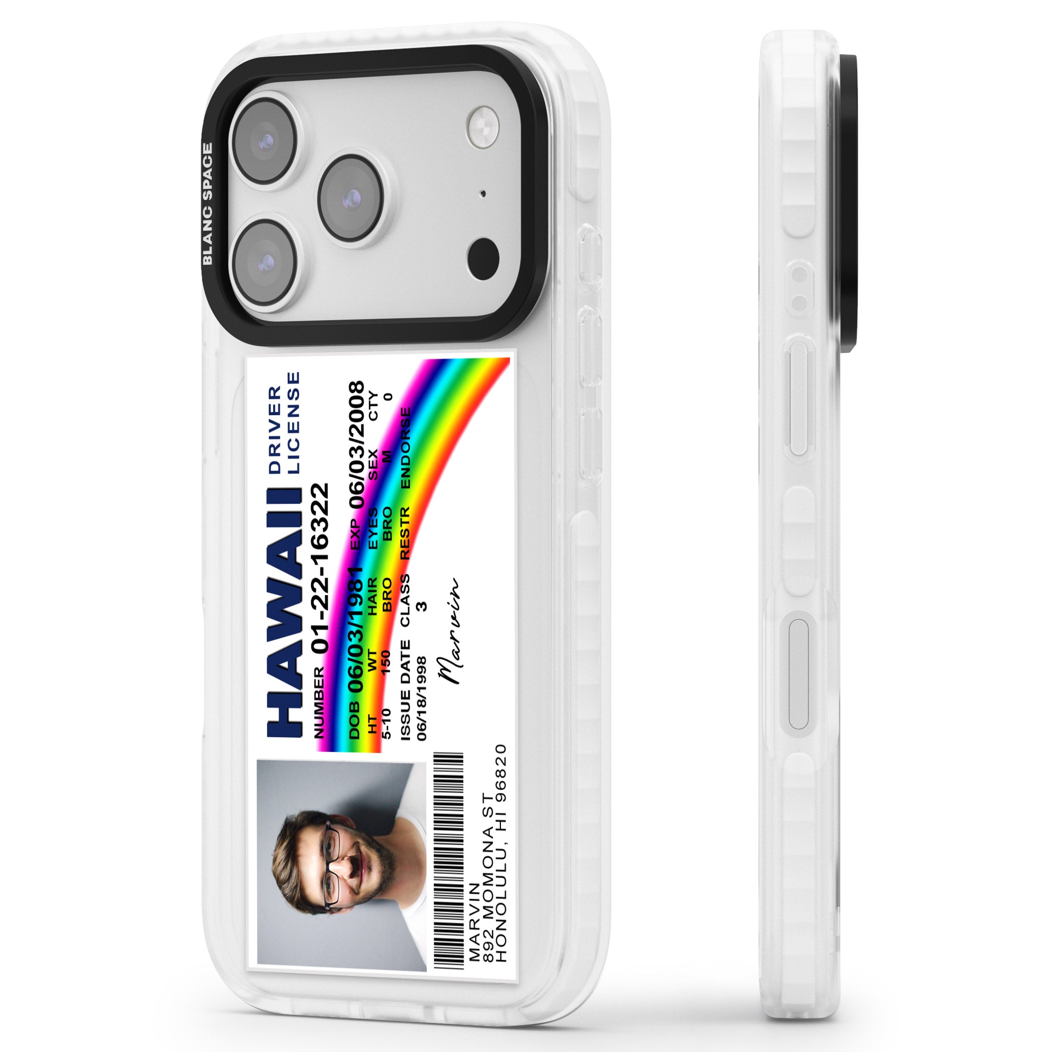 Personalised Hawaii Driving License iPhone 17 Pro Impact Clear Phone Case Side Profile
