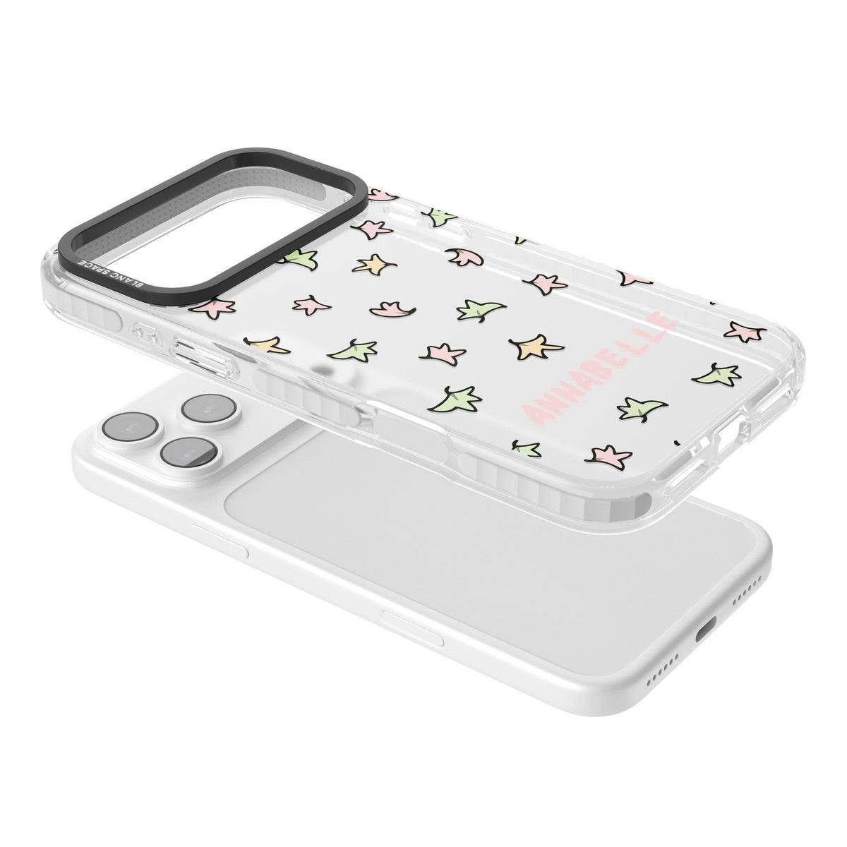 Personalised Heartstopper Leaves Pattern iPhone 17 Pro Max Impact Clear Phone Case angled