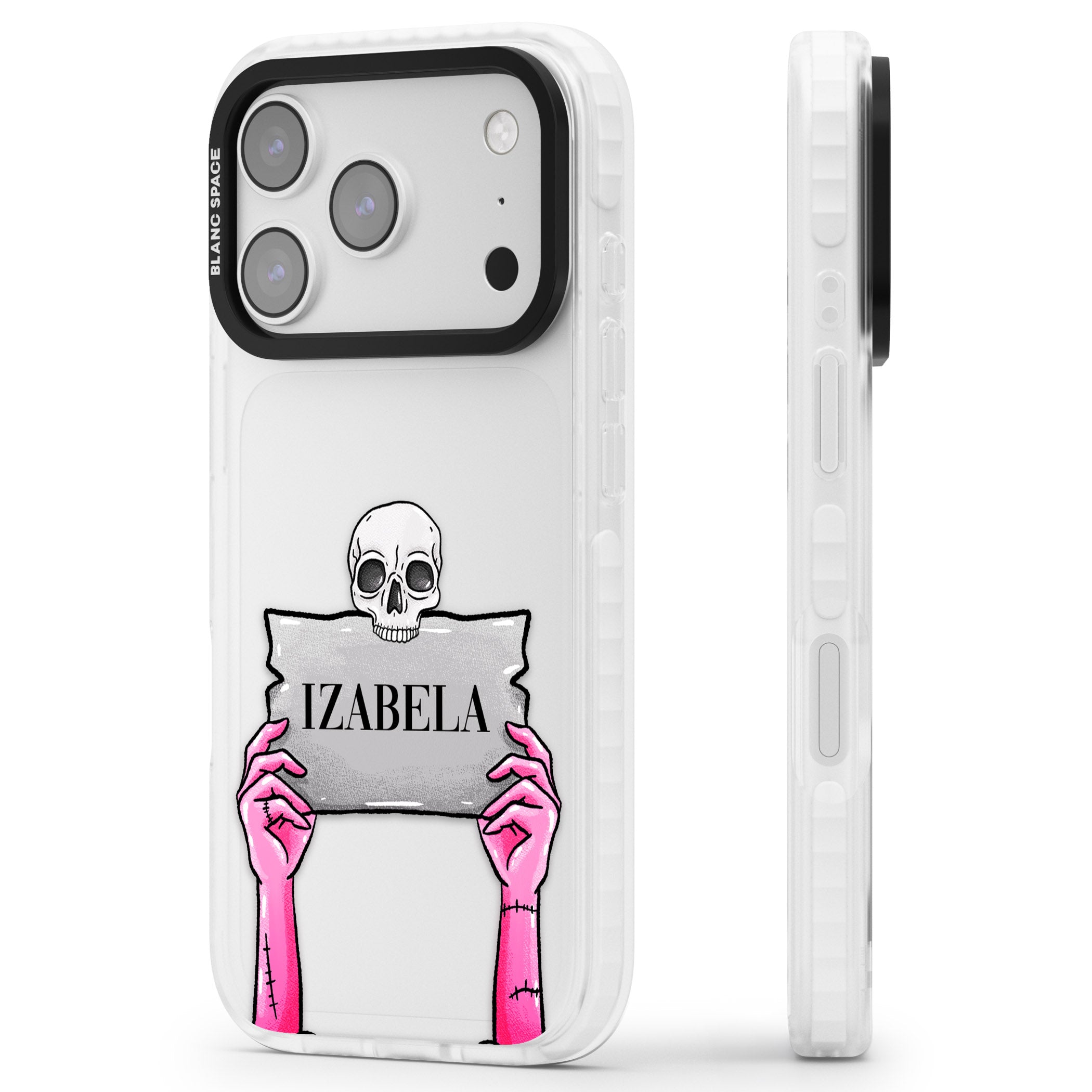 Personalised Grave Plaque iPhone 17 Pro Impact Clear Phone Case Side Profile