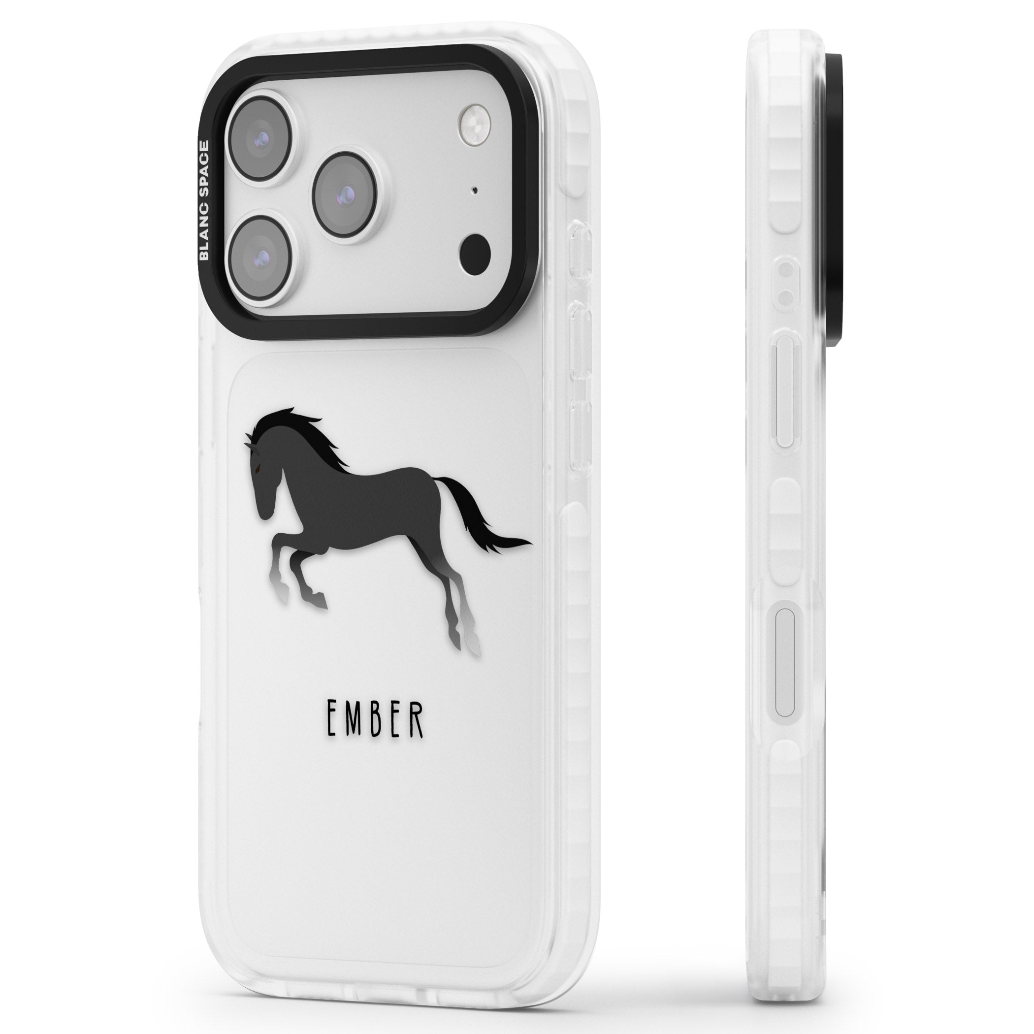 Personalised Black Horse iPhone 17 Pro Impact Clear Phone Case Side Profile