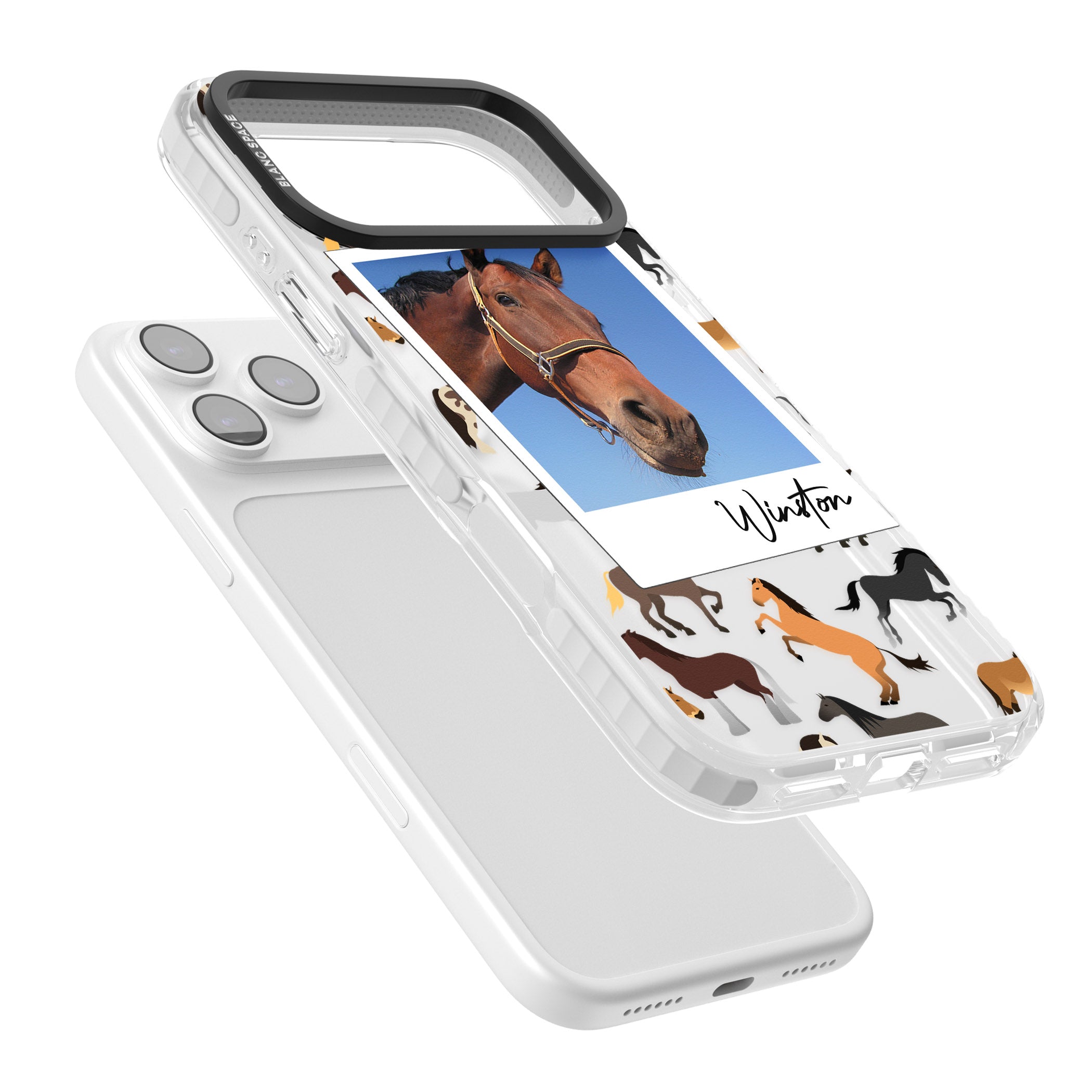 Personalised Horse Polaroid iPhone 17 Pro Impact Clear Phone Case Colours
