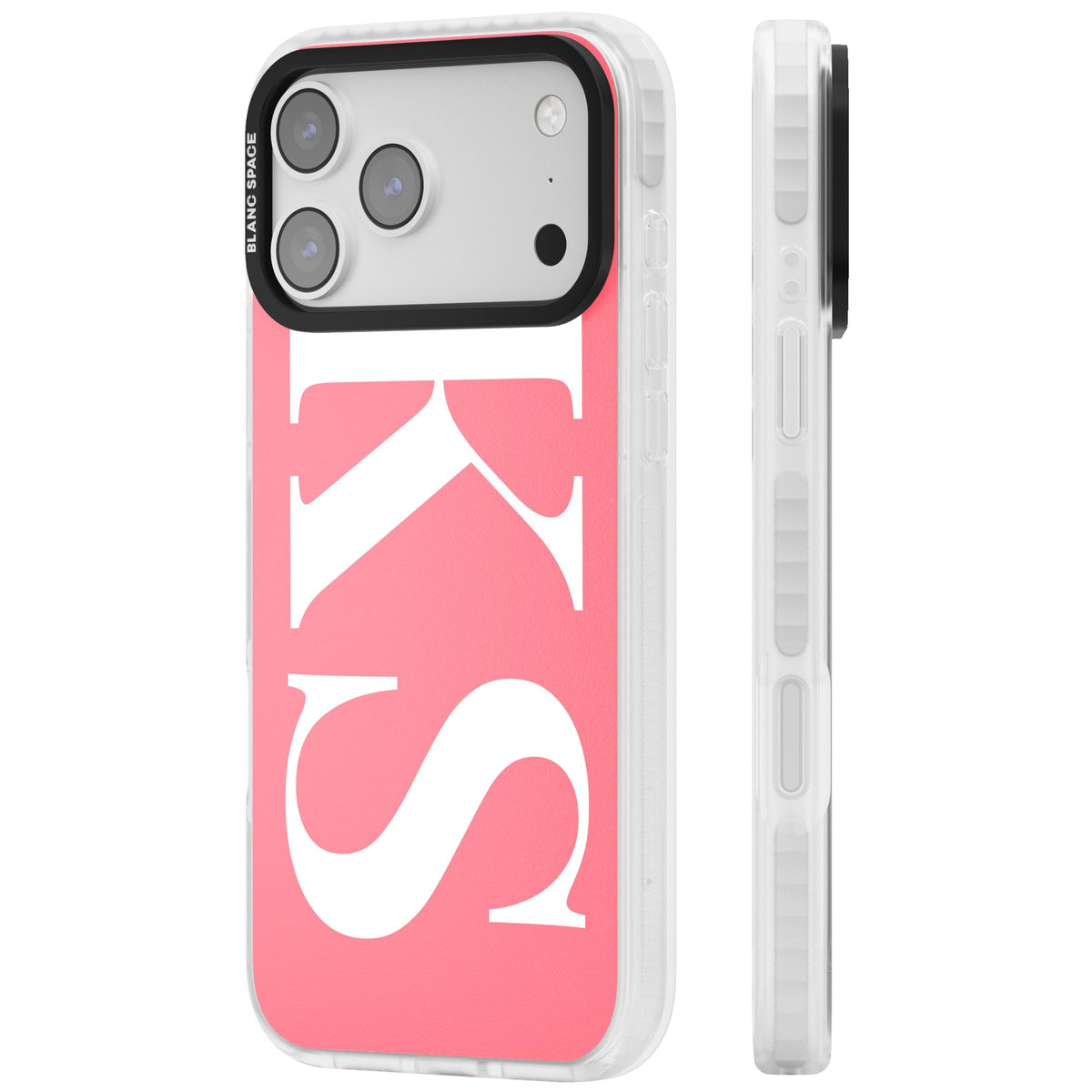 Personalised White & Pink Letters iPhone 17 Pro Max Impact Clear Phone Case side