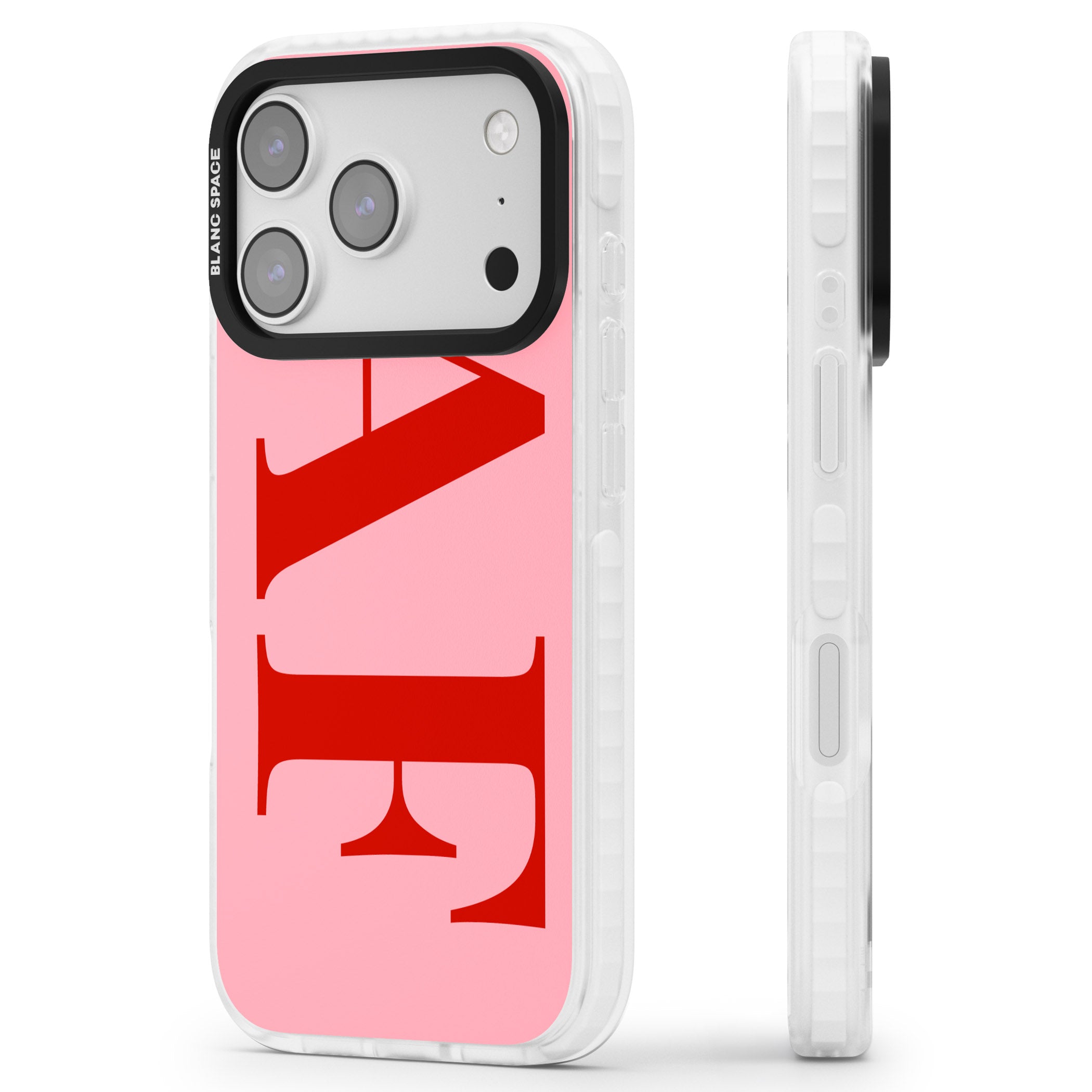Personalised Red & Pink Letters iPhone 17 Pro Impact Clear Phone Case Side Profile