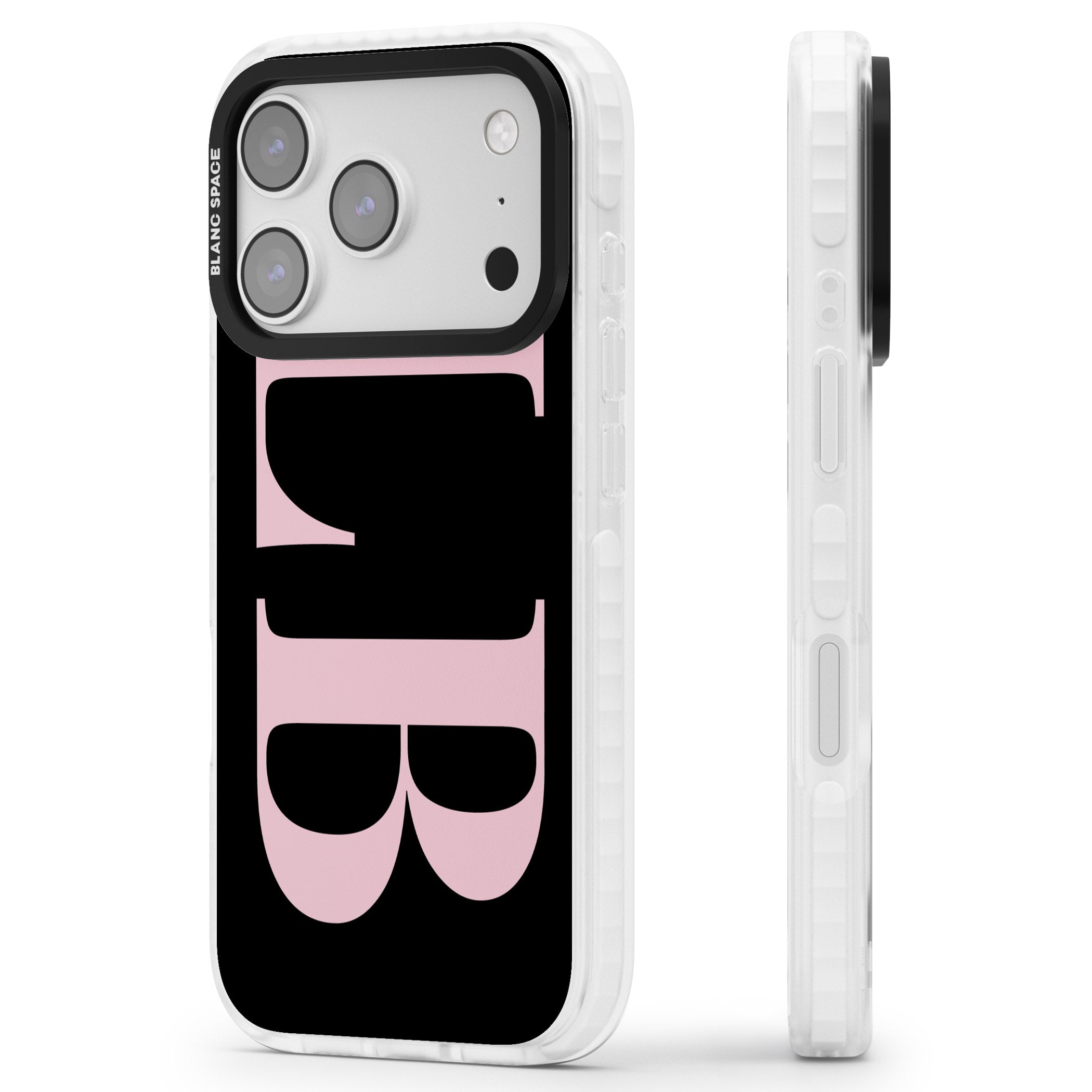 Personalised Pink & Black Green Letters iPhone 17 Pro Impact Clear Phone Case Side Profile