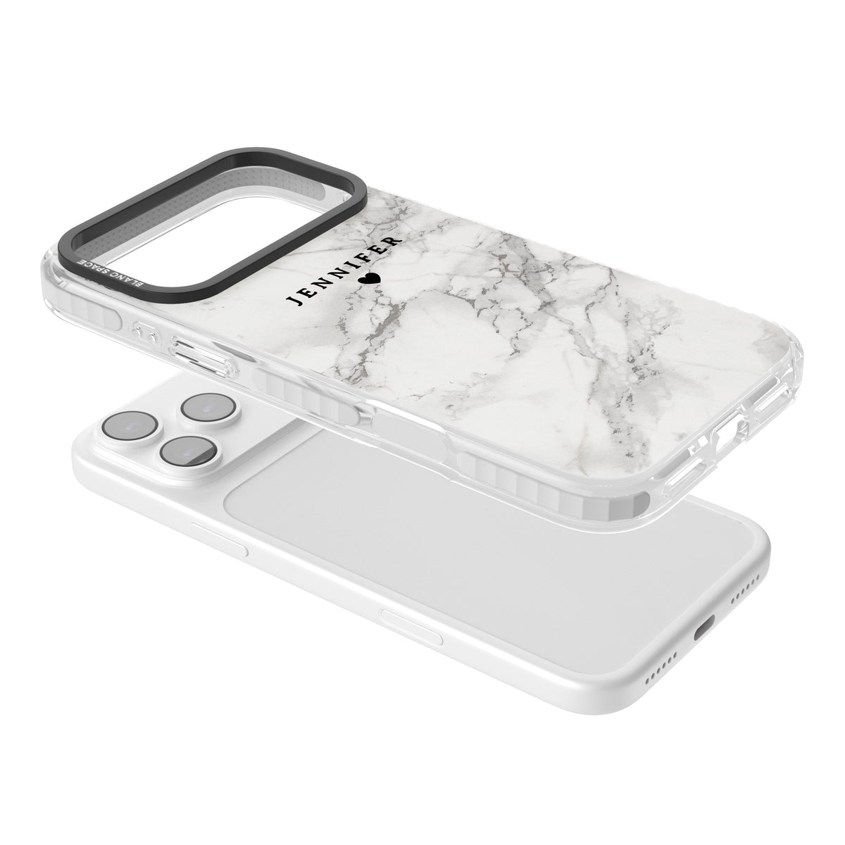 Personalised Classic Grey Marble iPhone 17 Pro Max Impact Clear Phone Case angled