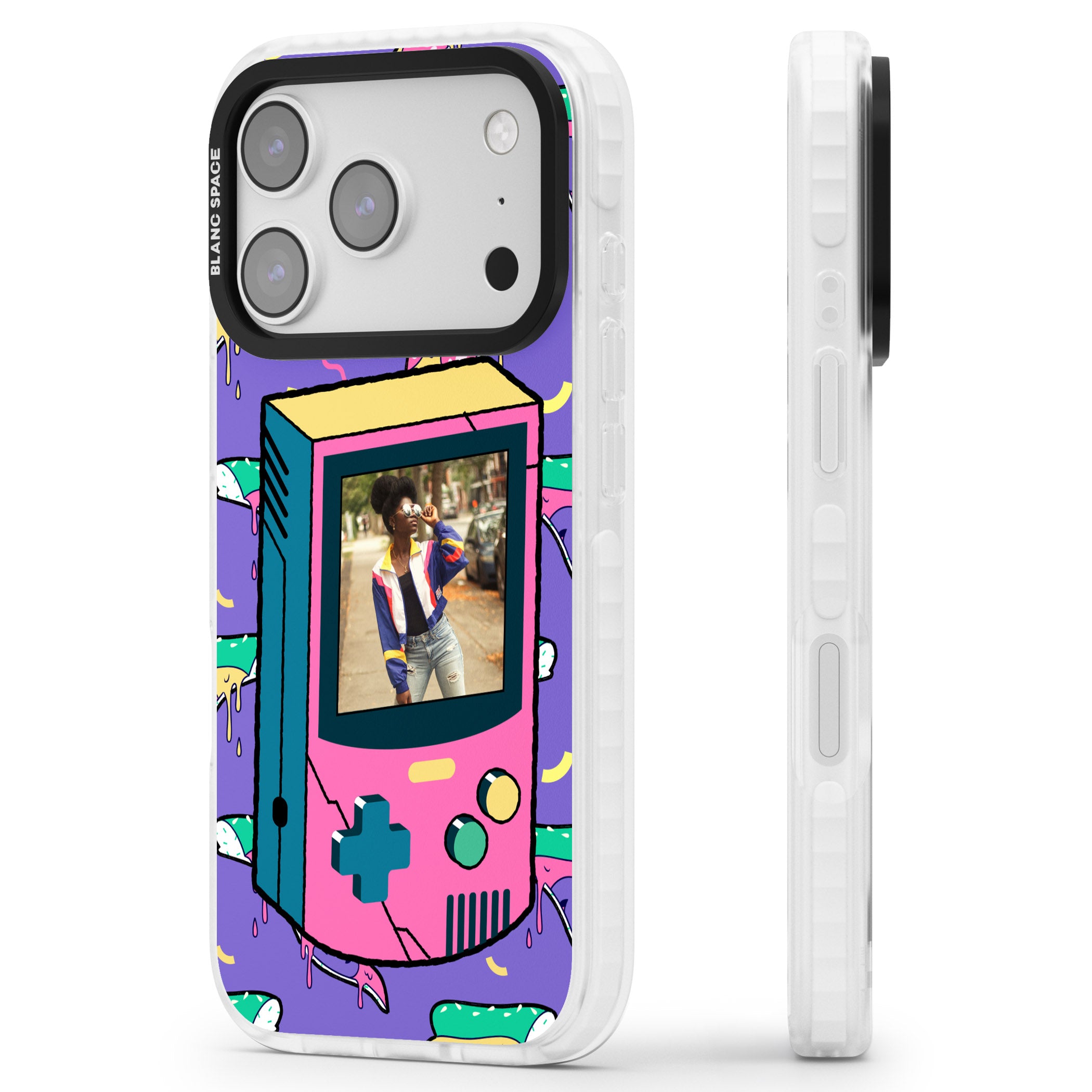 Personalised Retro Game Photo Case iPhone 17 Pro Impact Clear Phone Case Side Profile