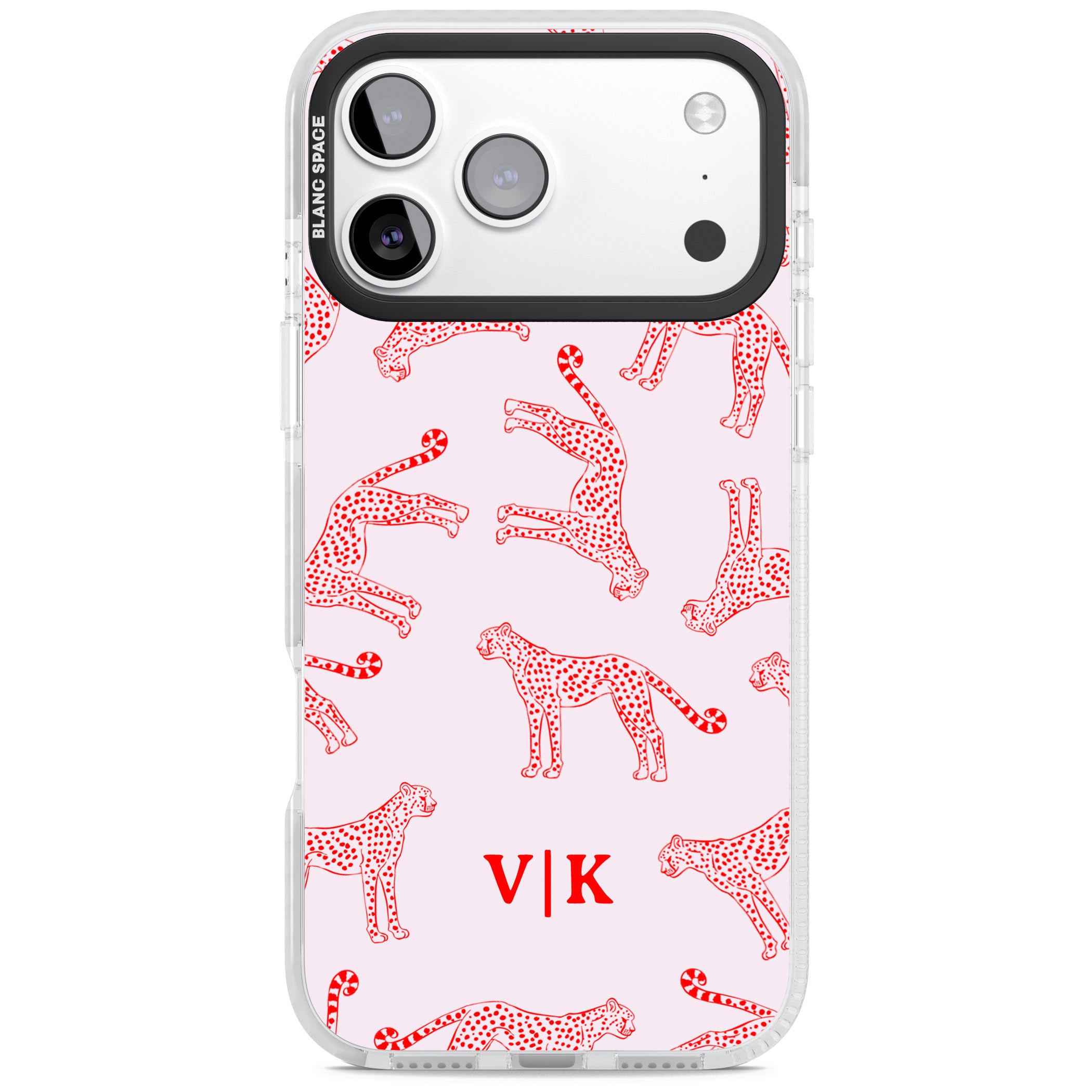 Personalised Red & Pink Cheetah iPhone 17 Pro Impact Clear Phone Case