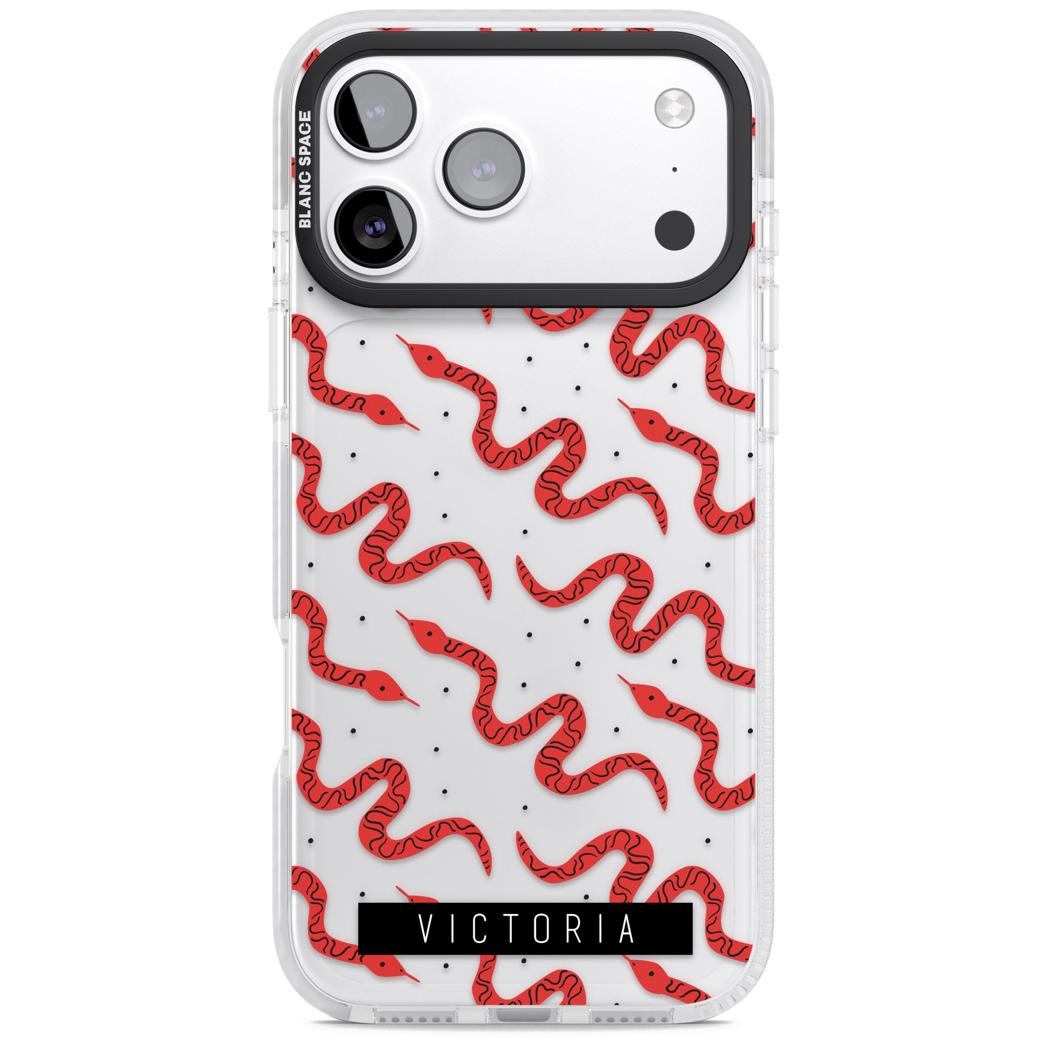Personalised Red Snake Pattern iPhone 17 Pro Impact Clear Phone Case