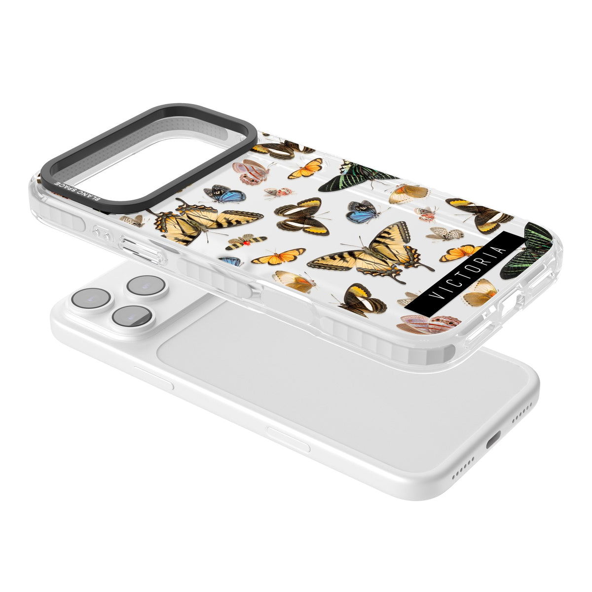 Personalised Butterfly Archive iPhone 17 Pro Max Impact Clear Phone Case angled