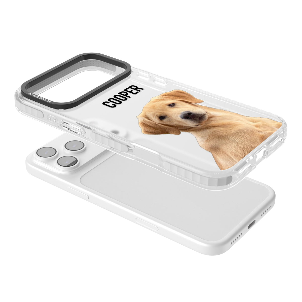 Personalised Pet Cutout & Name iPhone 17 Pro Max Impact Clear Phone Case angled