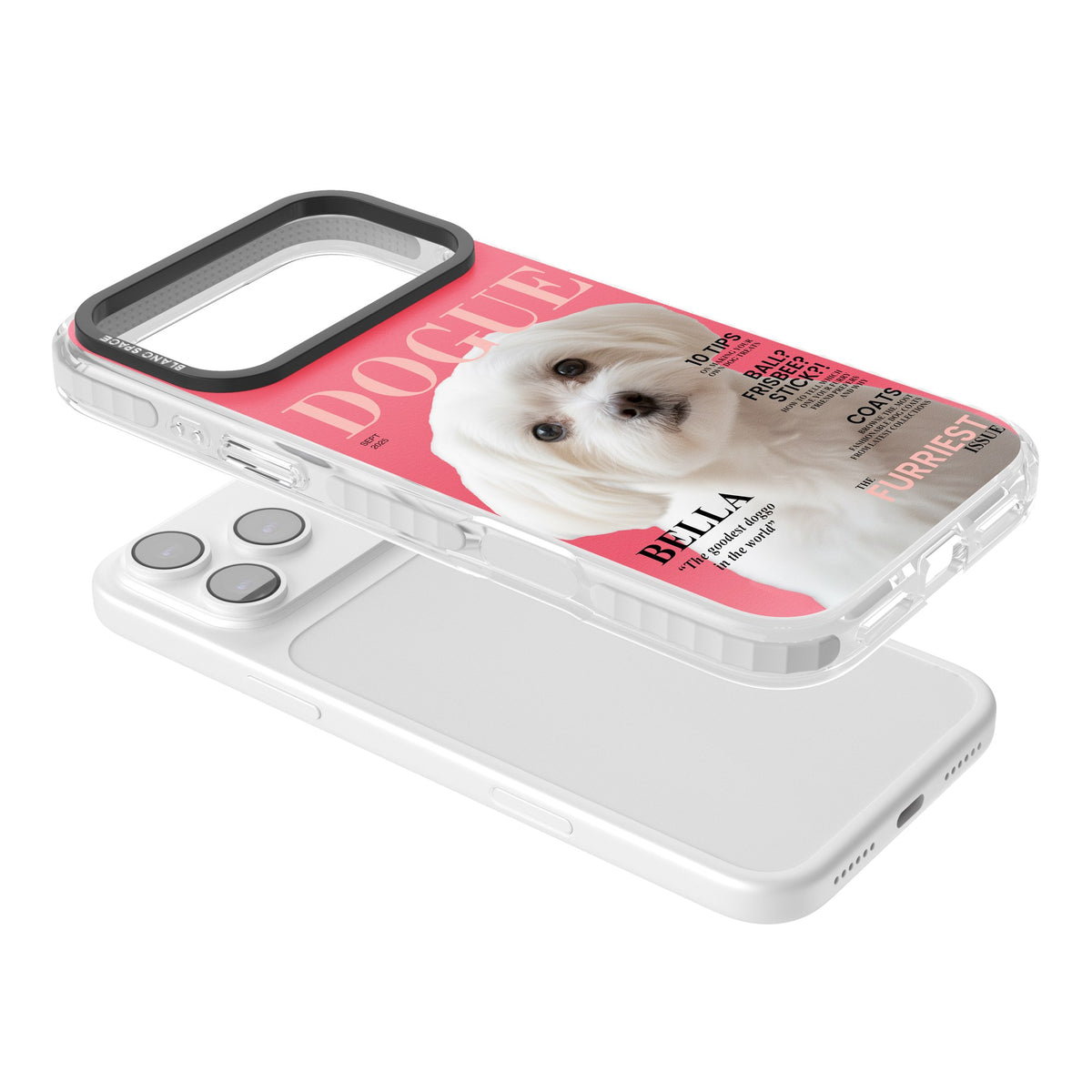 Personalised Dogue Magazine iPhone 17 Pro Max Impact Clear Phone Case angled