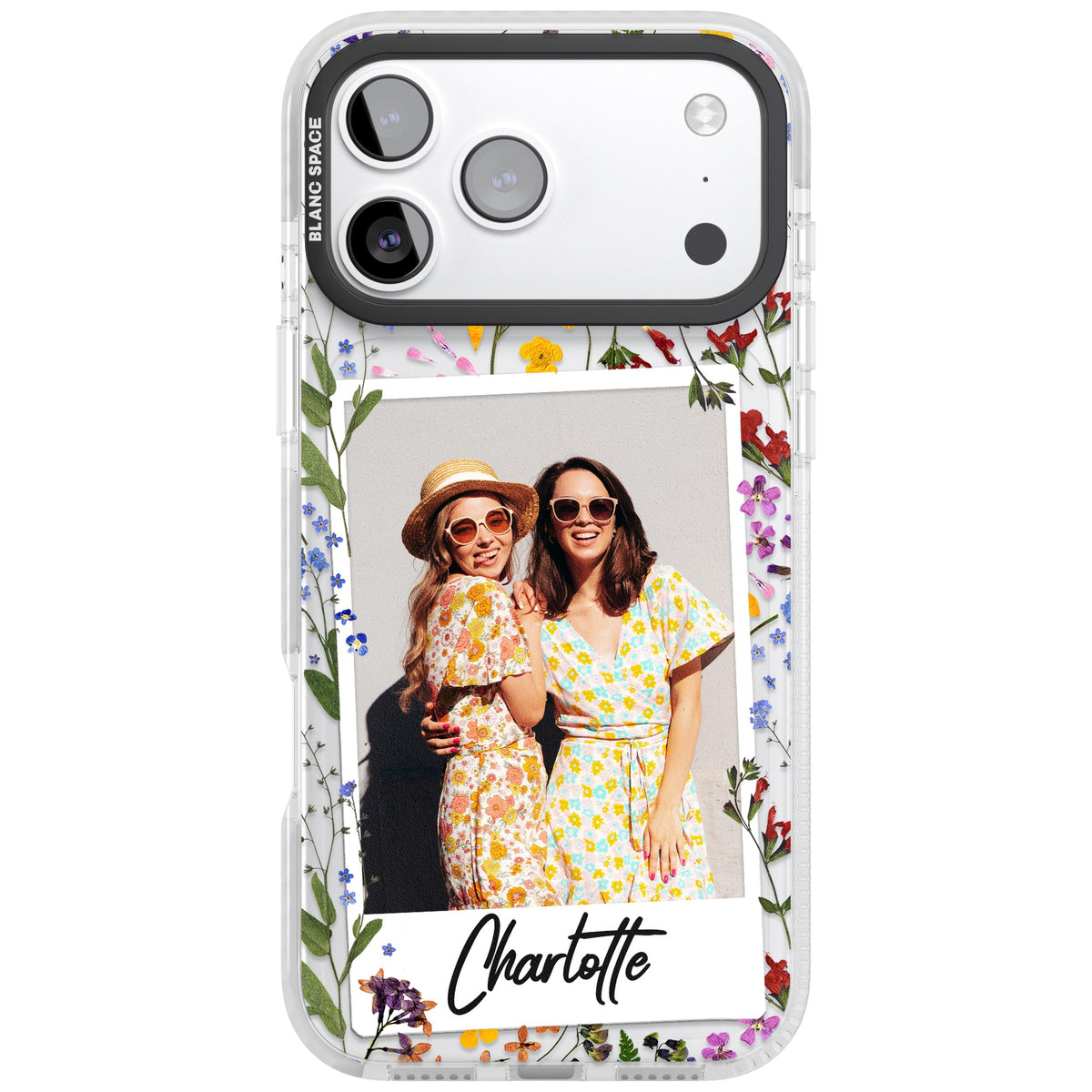 Personalised Wildflower Polaroid iPhone 17 Pro Max Impact Clear Phone Case front