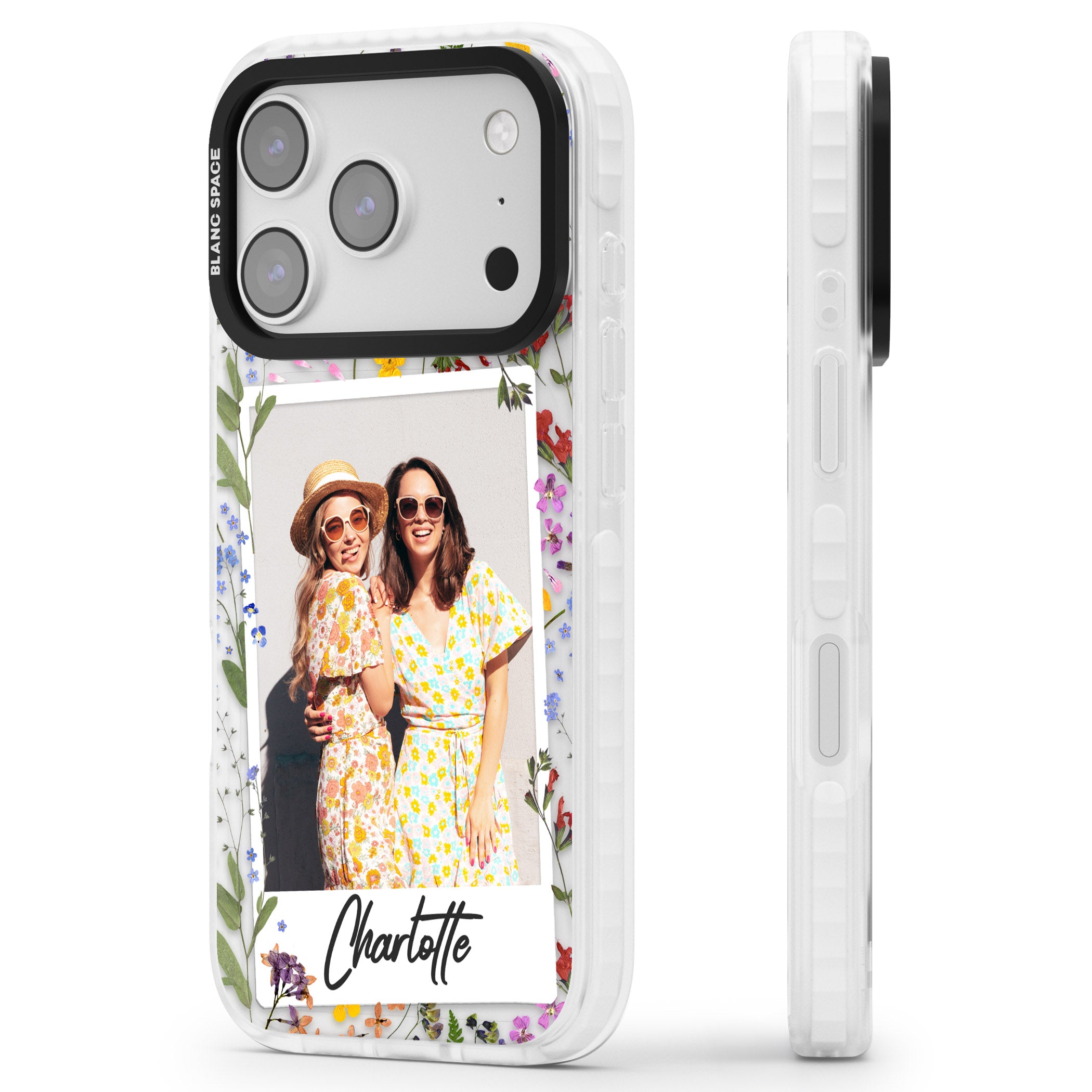 Personalised Wildflower Instant Photo iPhone 17 Pro Impact Clear Phone Case Side Profile