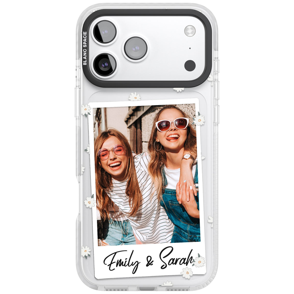 Personalised Daisy Polaroid iPhone 17 Pro Max Impact Clear Phone Case front